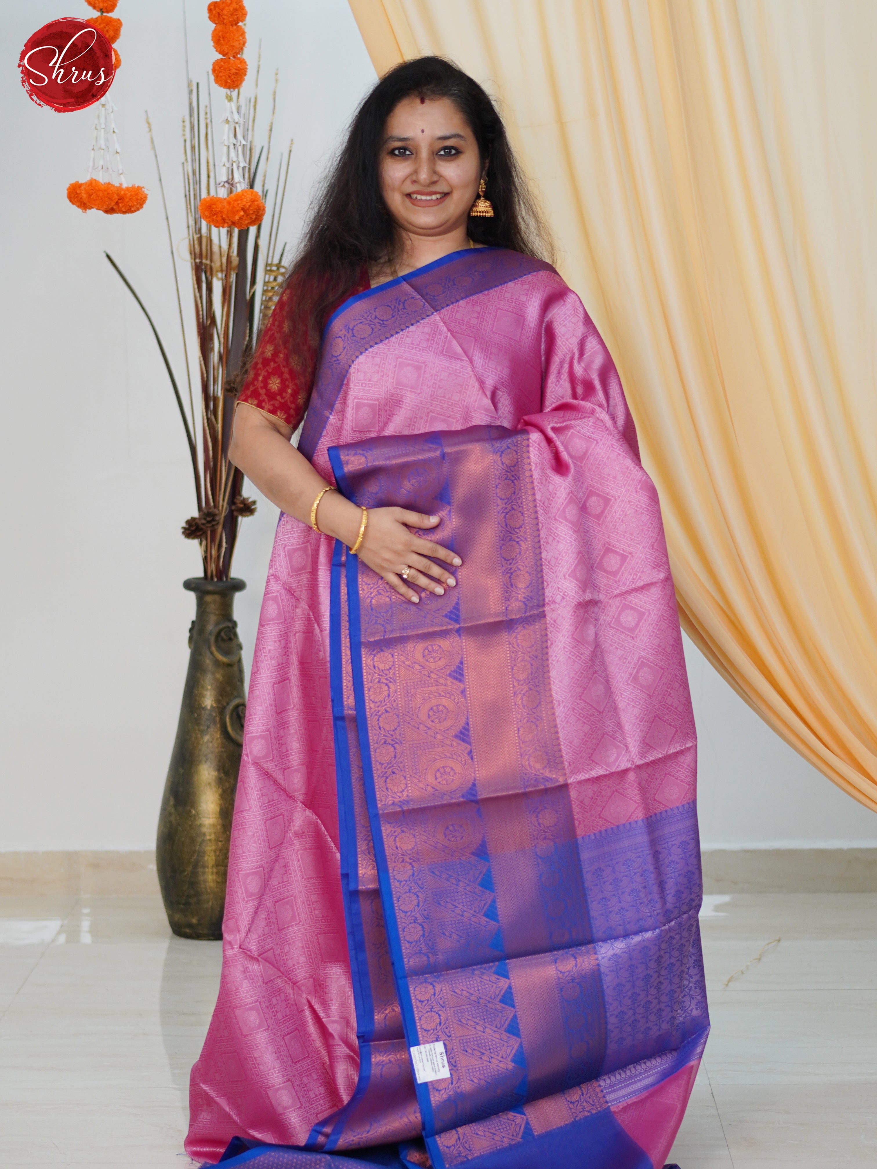 Pink & Blue  - Semi Tanchoi Saree - Shop on ShrusEternity.com