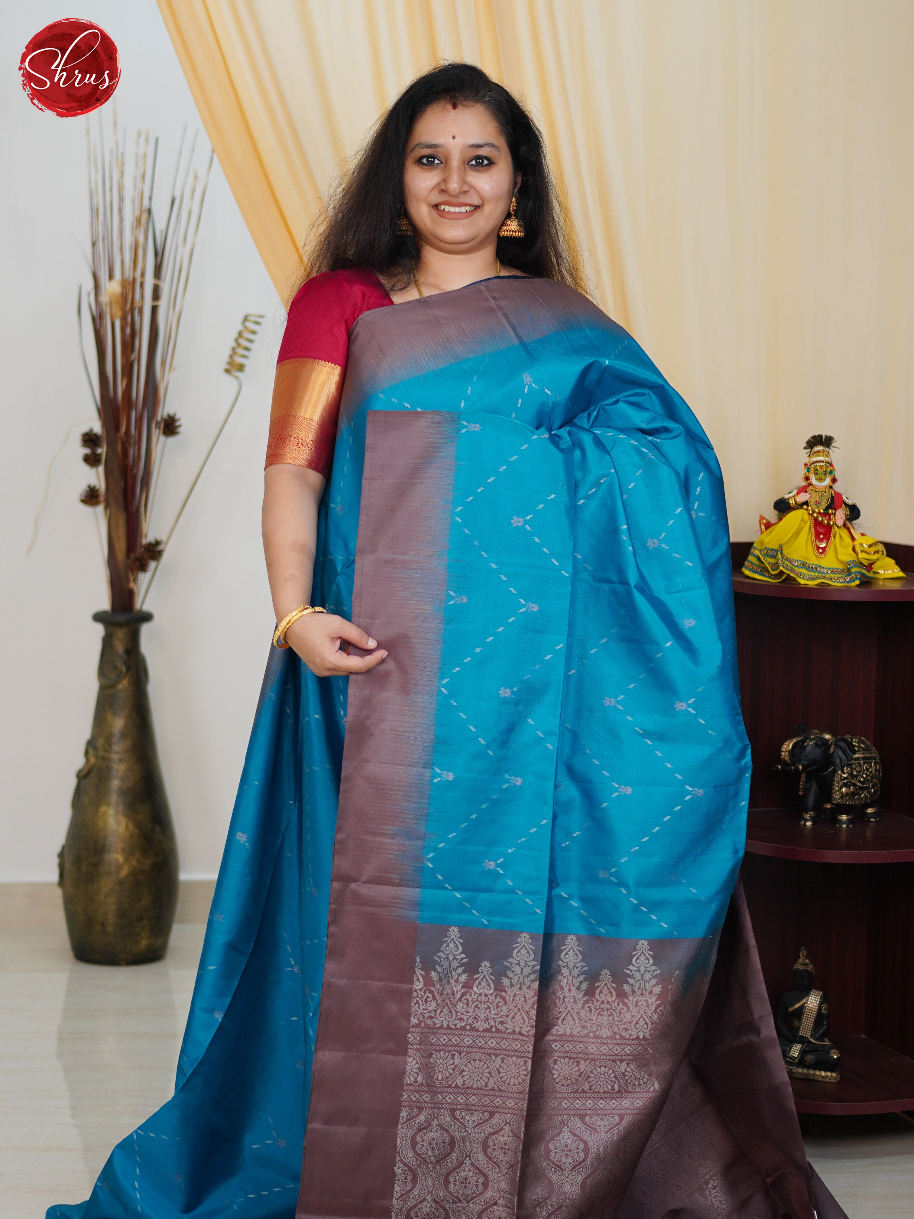 Blue & Brown - Soft Silk Saree - Shop on ShrusEternity.com