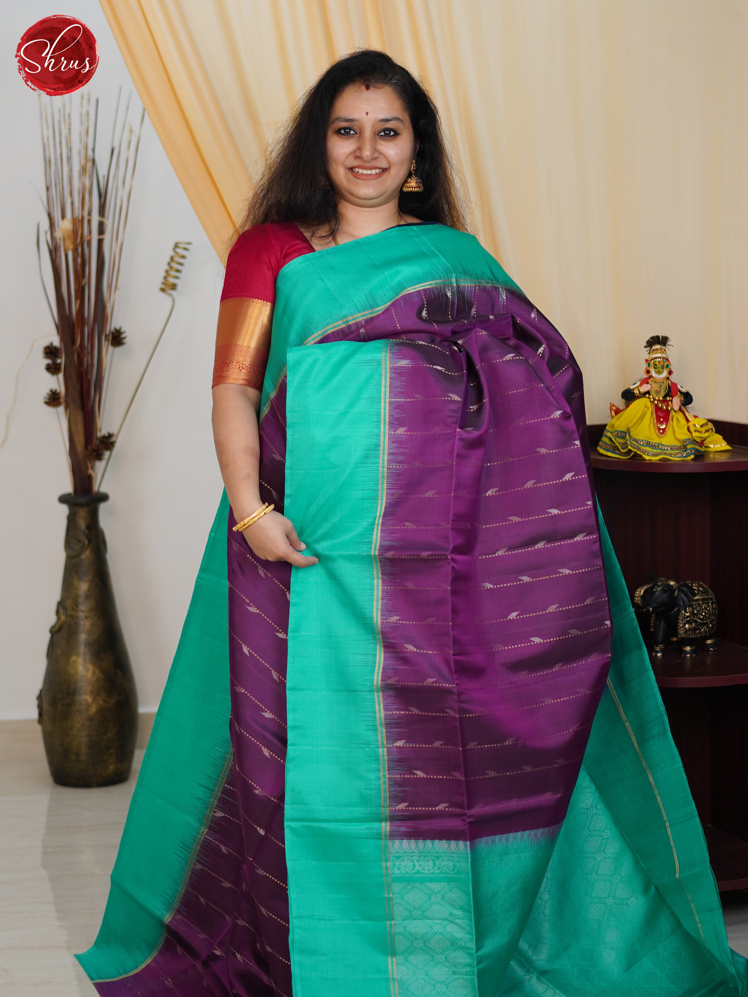 Wine & Blue - Soft silk Saree - Shop on ShrusEternity.com