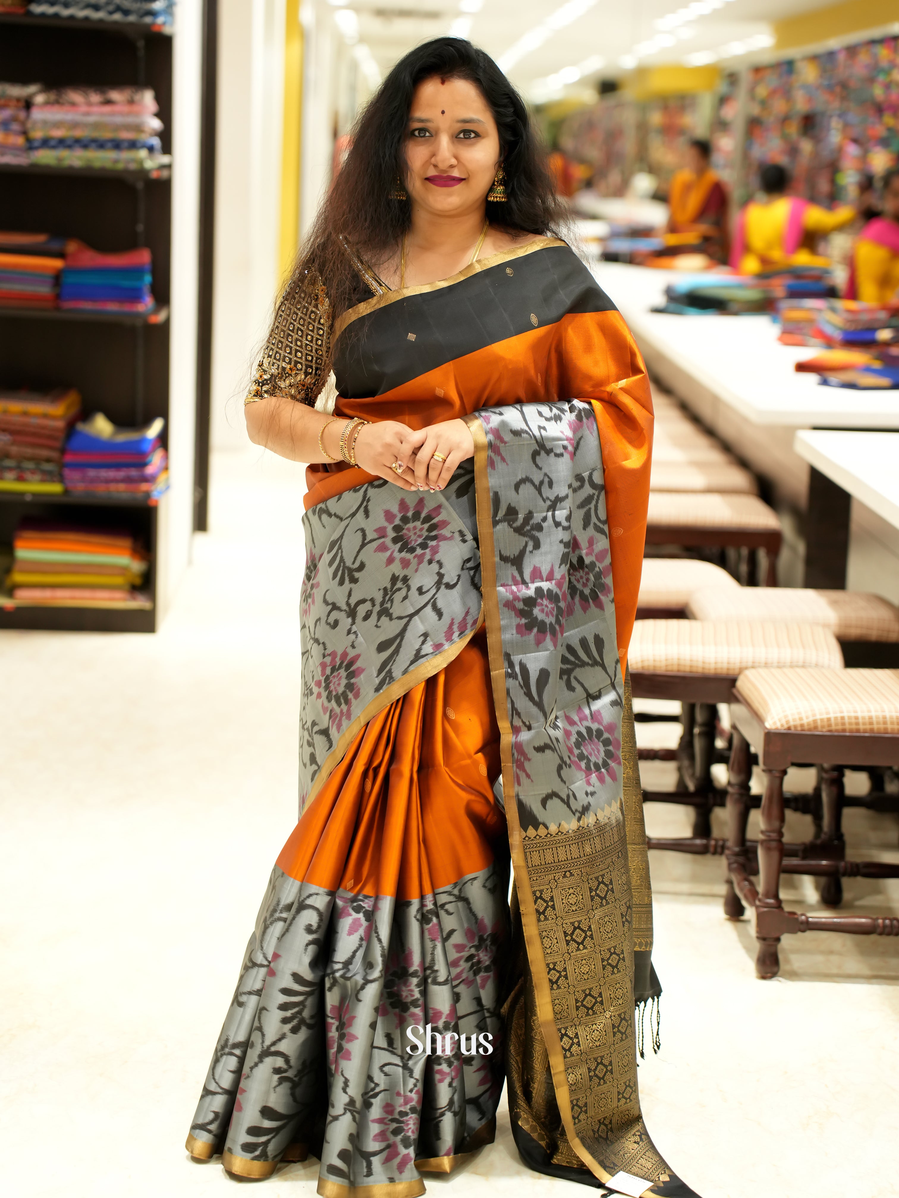 Brick & Black- soft Silk Saree - Shop on ShrusEternity.com