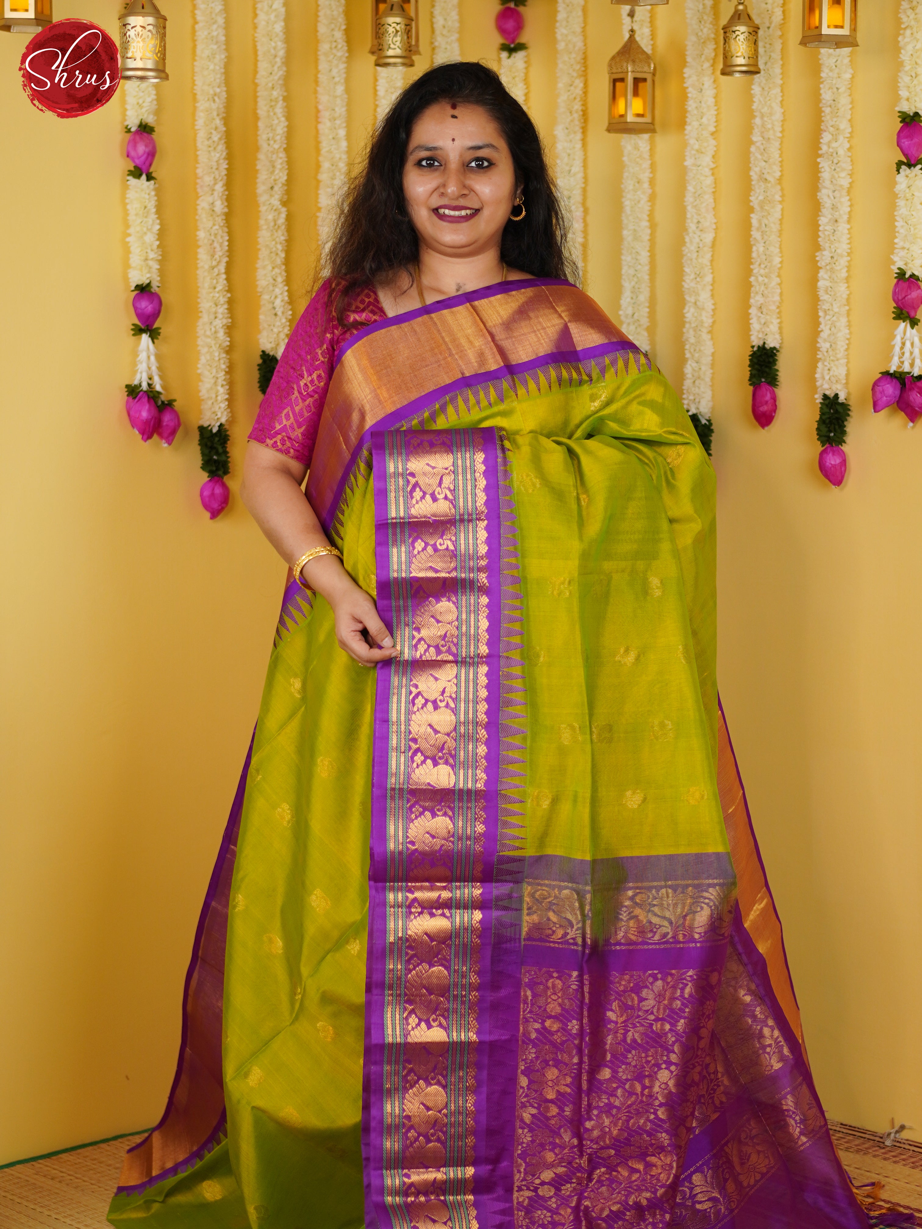 Green & Purple - Silk Cotton Saree - Shop on ShrusEternity.com