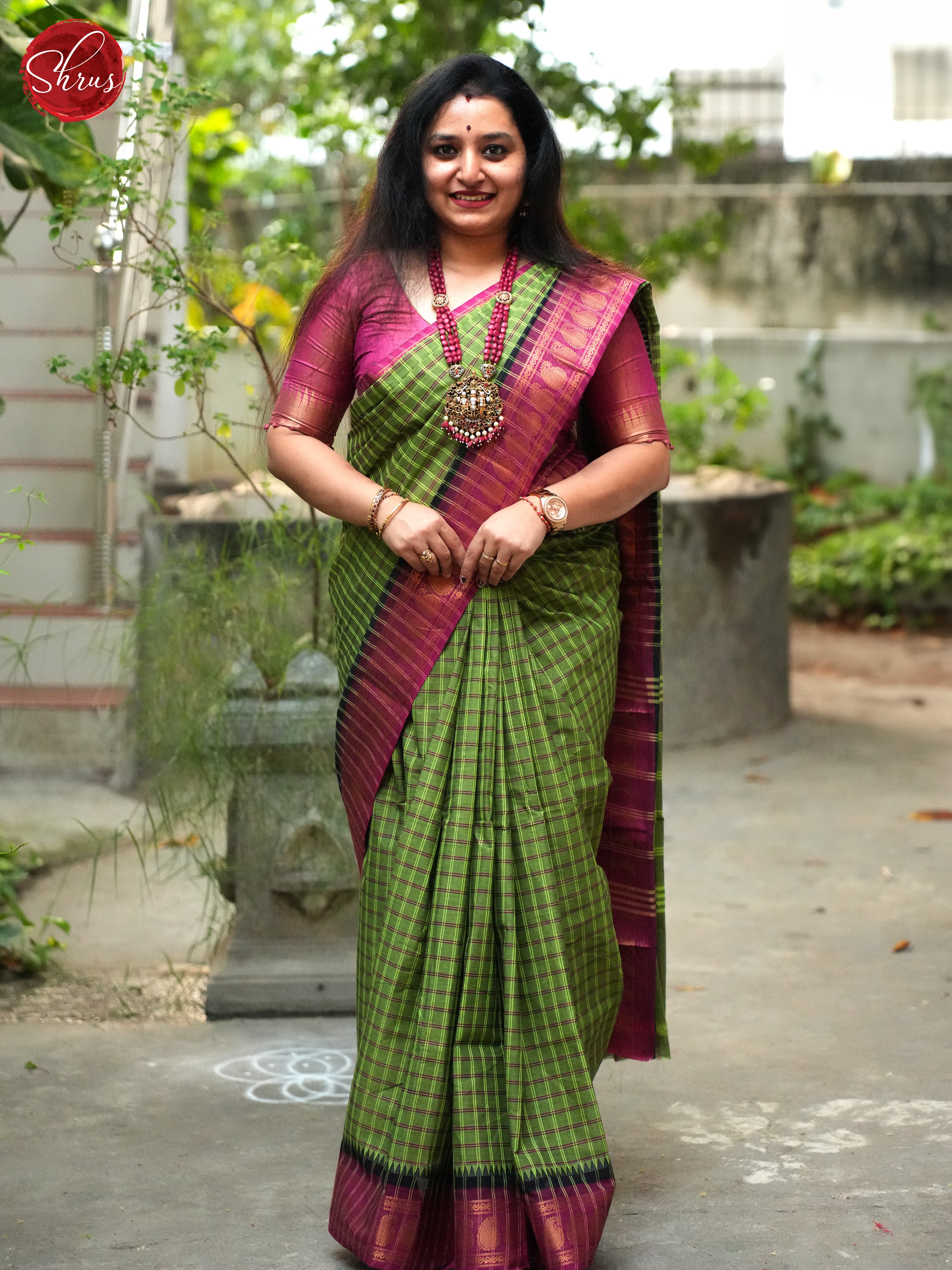 Green & Pink- Chettinad Cotton Saree - Shop on ShrusEternity.com