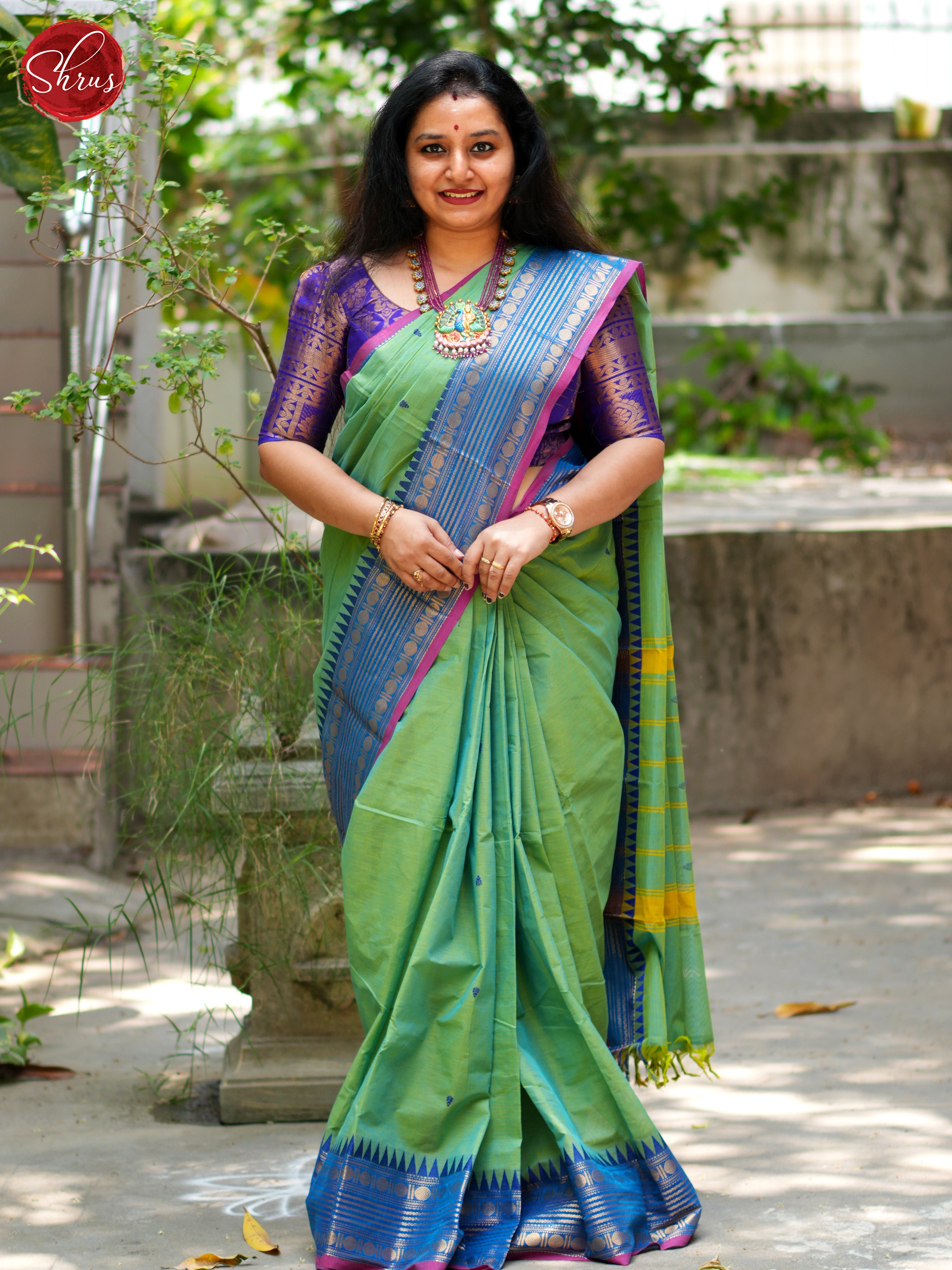 Green & Blue - Chettinad Cotton Saree - Shop on ShrusEternity.com