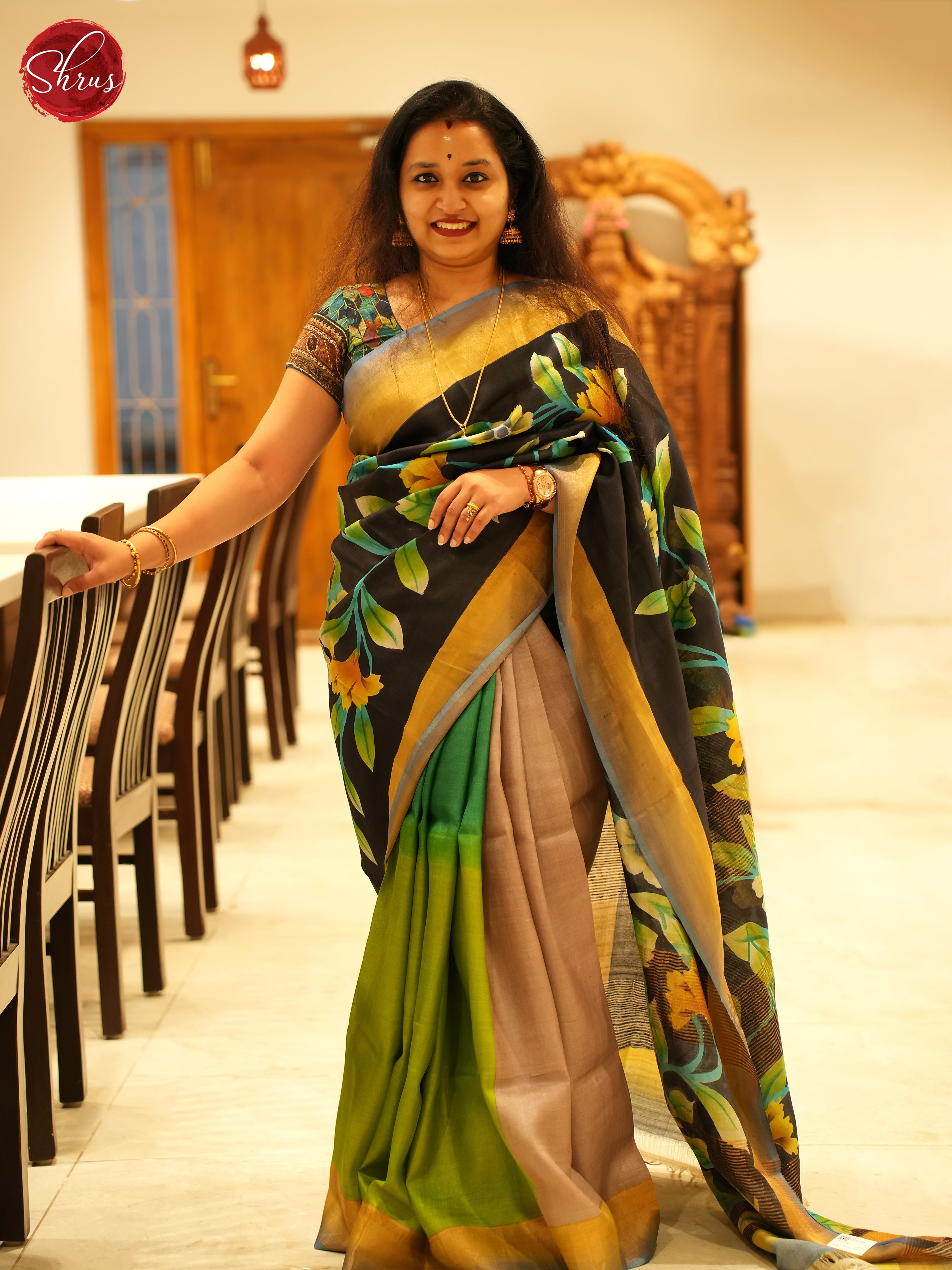 Black And Green - Tussar Silk Saree - Shop on ShrusEternity.com