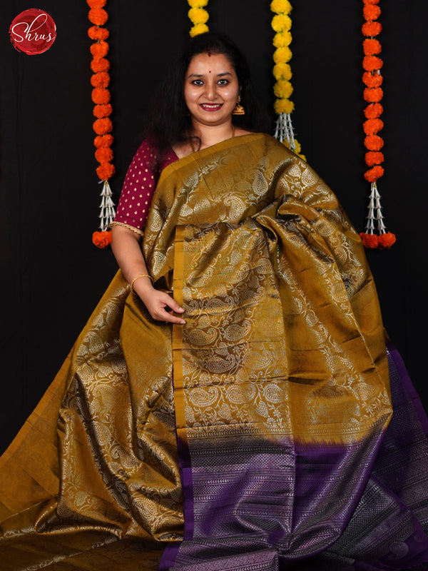Mehandi Green & Purple- Soft Silk Saree - Shop on ShrusEternity.com