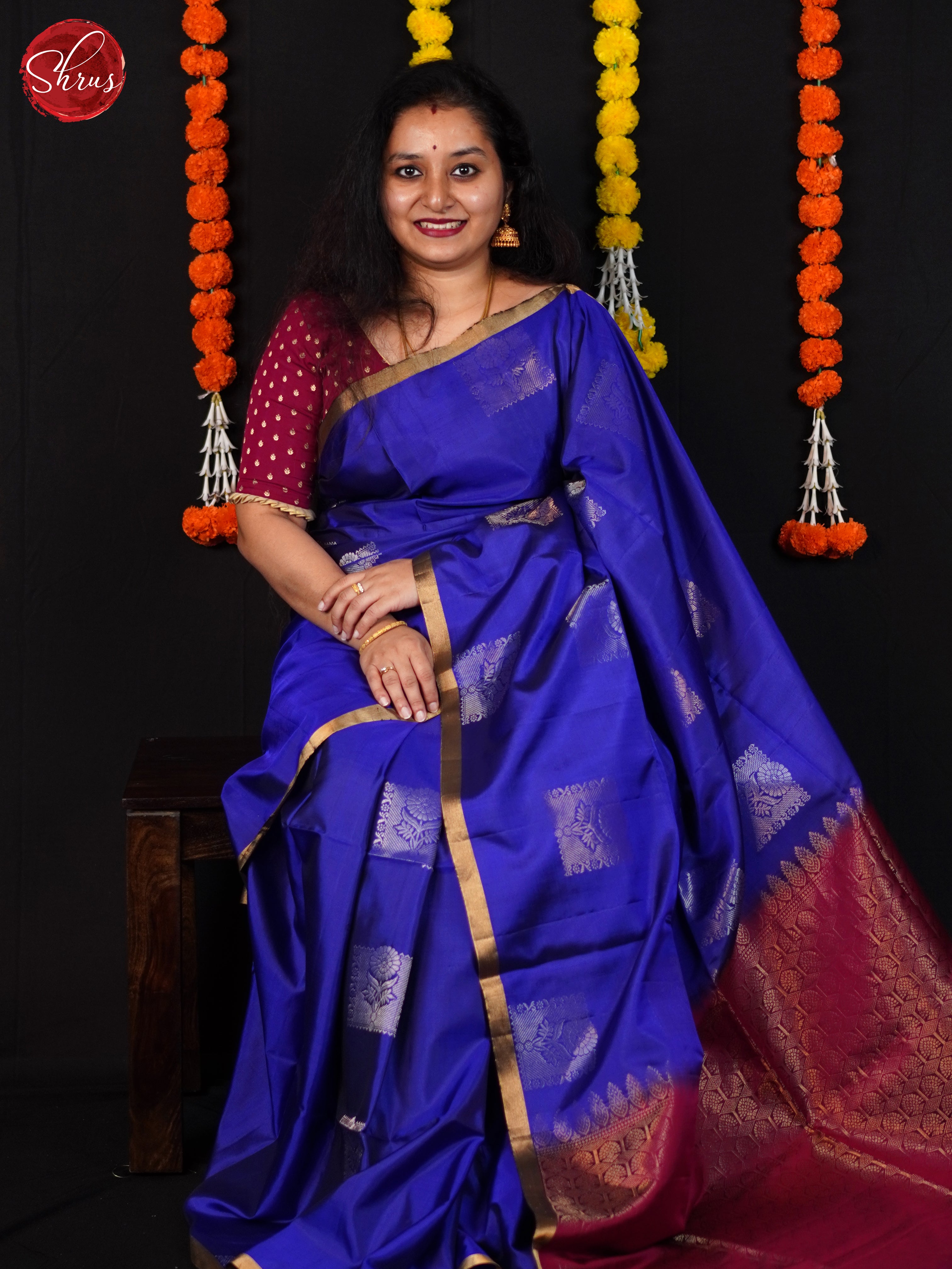 Blue  & Maroon - Soft silk Saree - Shop on ShrusEternity.com