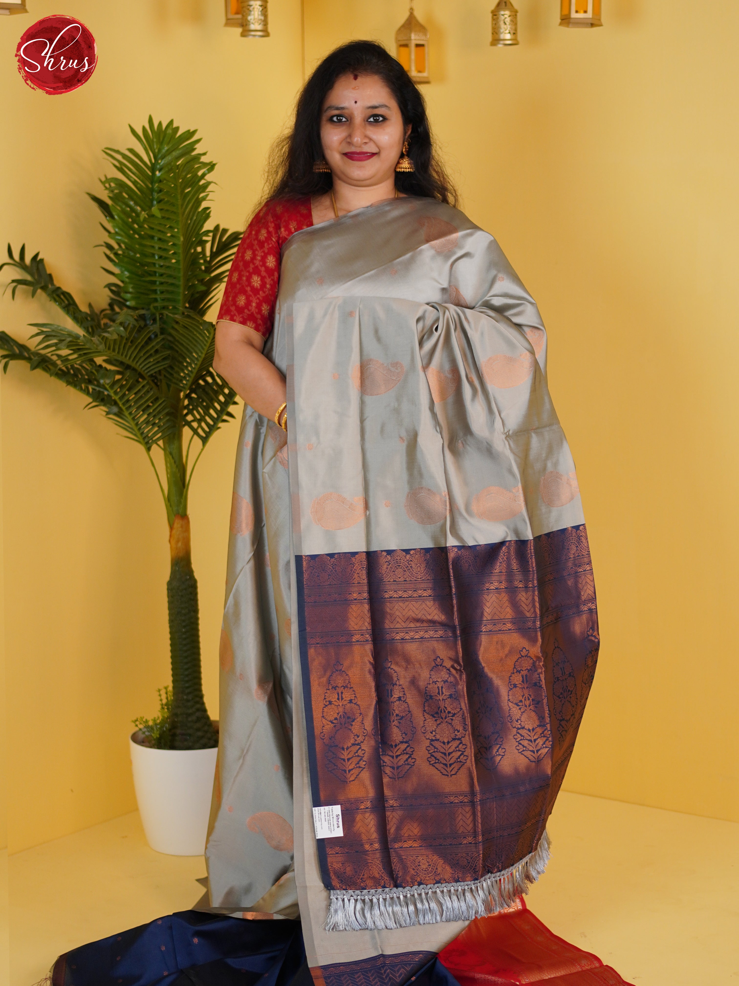 Grey & Blue - Semi Softsilk Saree - Shop on ShrusEternity.com