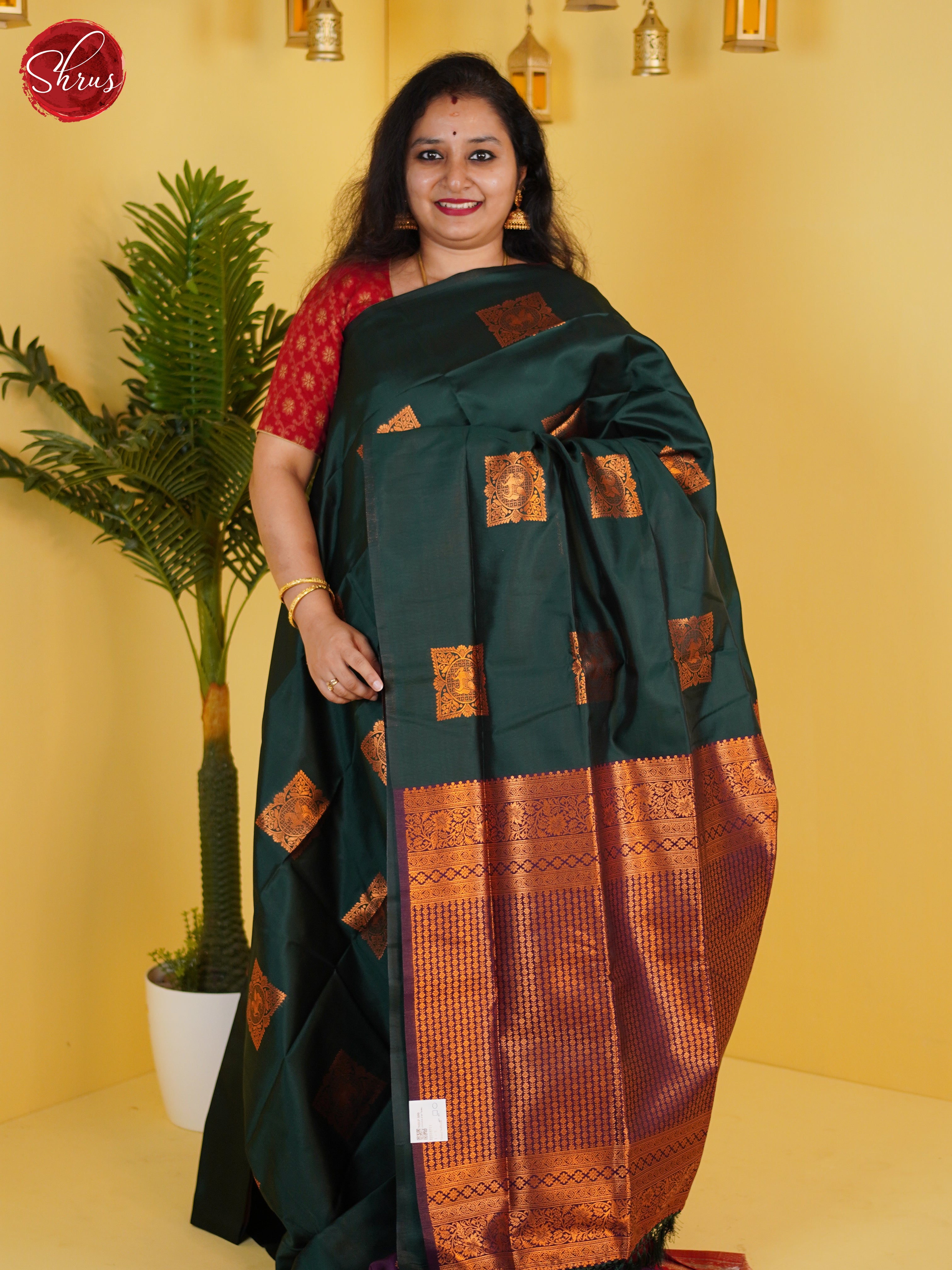 Dark Green & Purple - Semi Softsilk Saree - Shop on ShrusEternity.com