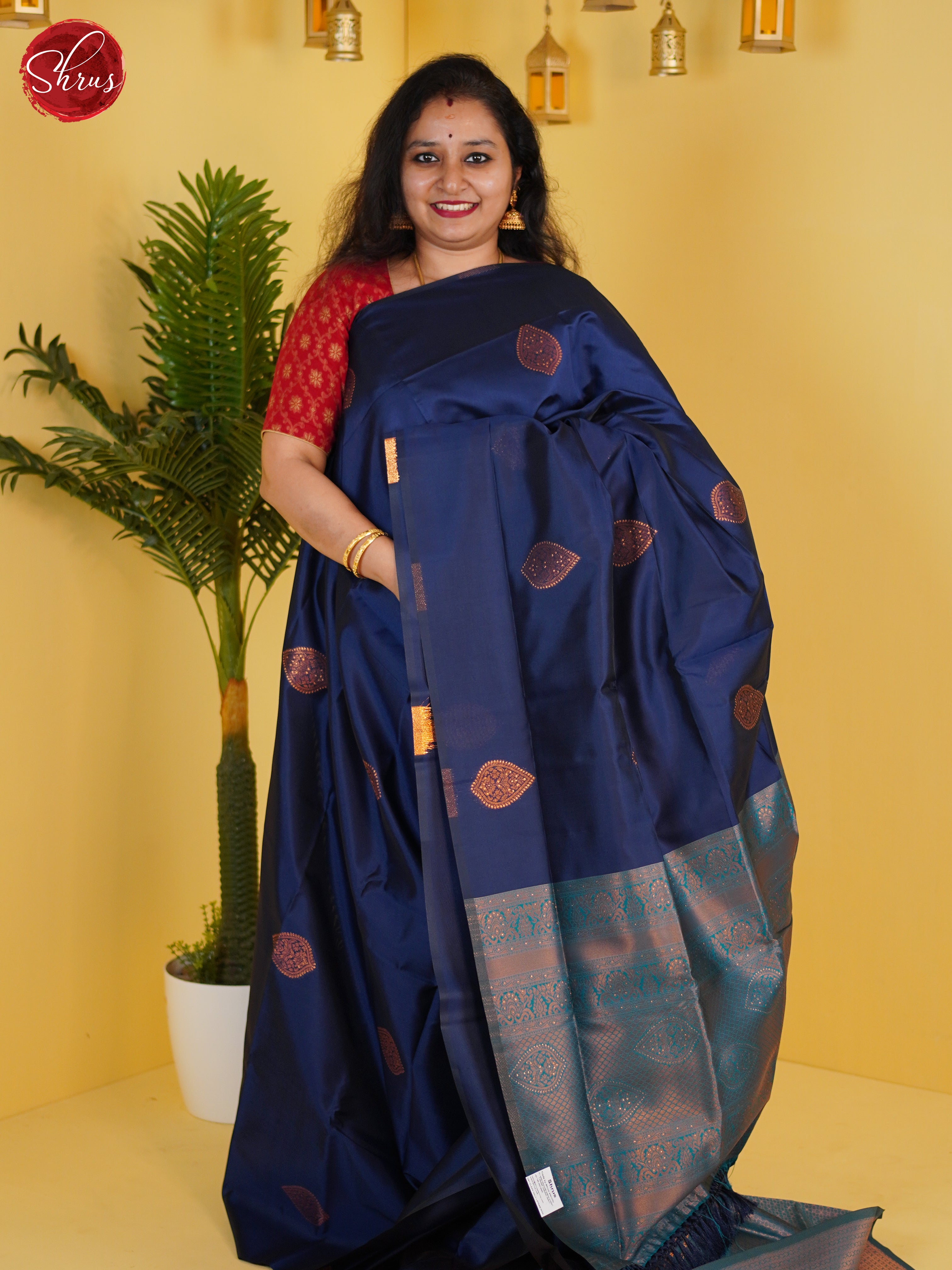 Navy Blue & Blue - Semi Softsilk Saree - Shop on ShrusEternity.com