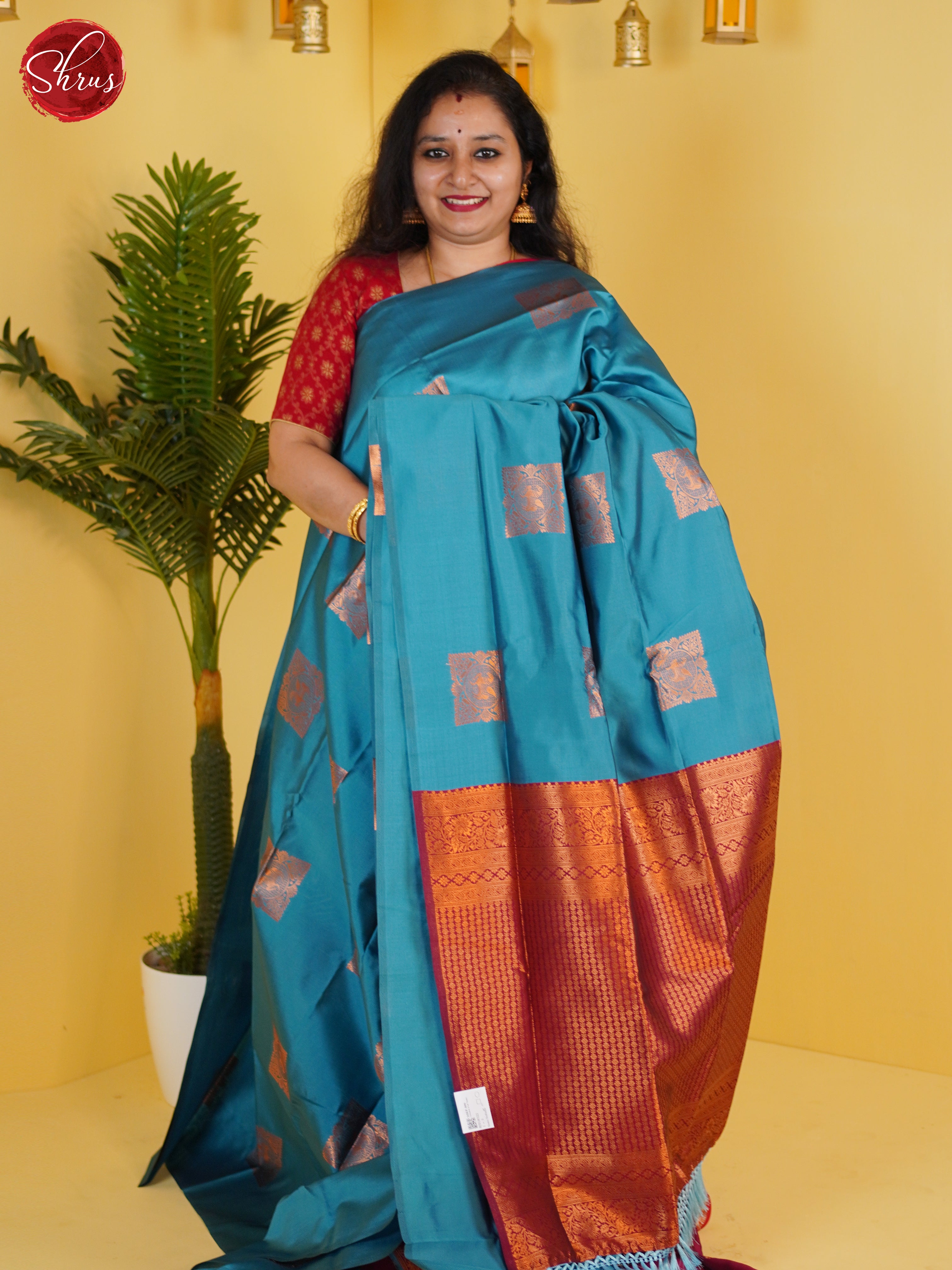 Blue & Red - Semi Softsilk Saree - Shop on ShrusEternity.com