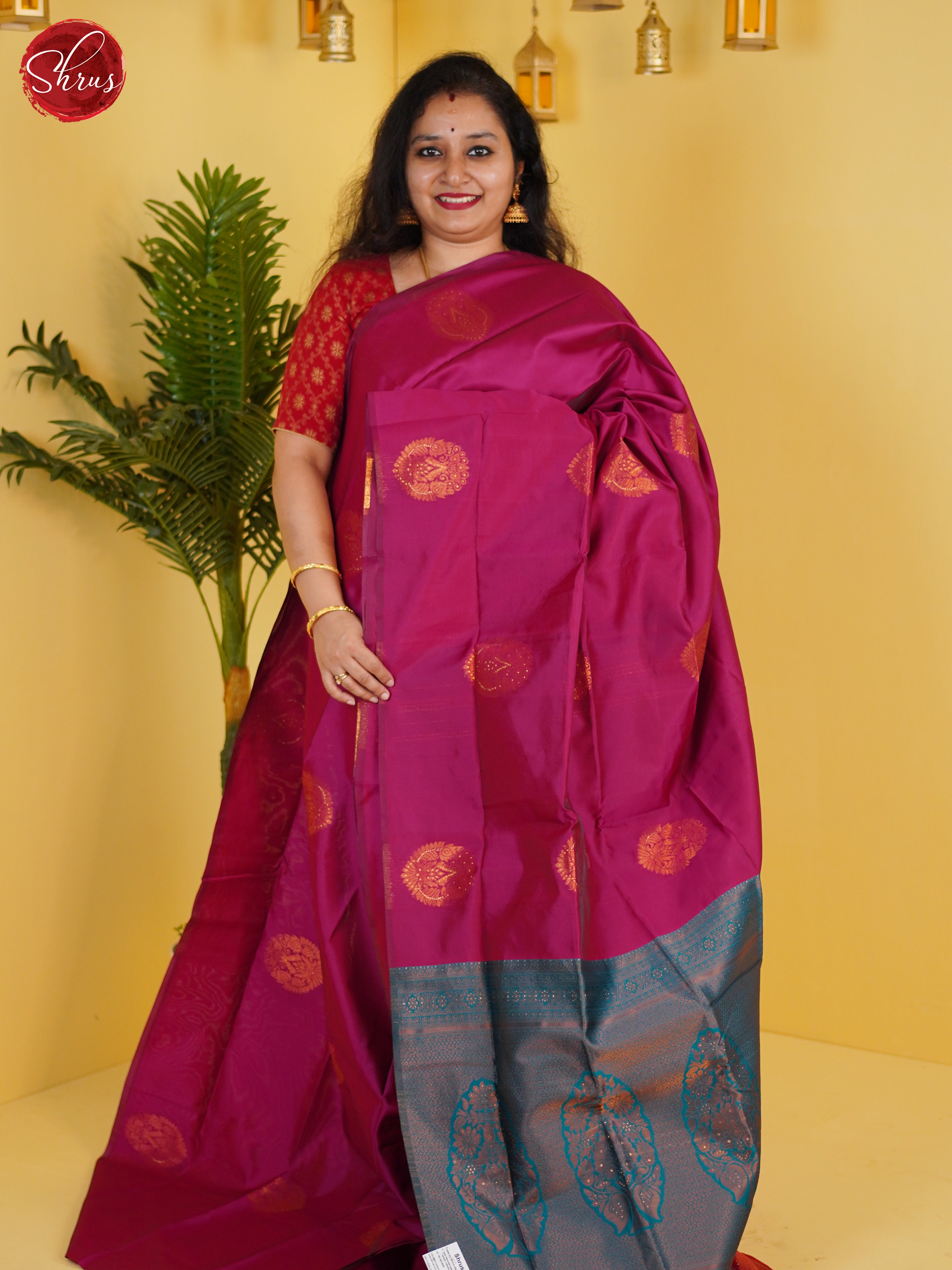 Majenta pink & Blue - Semi Softsilk Saree - Shop on ShrusEternity.com