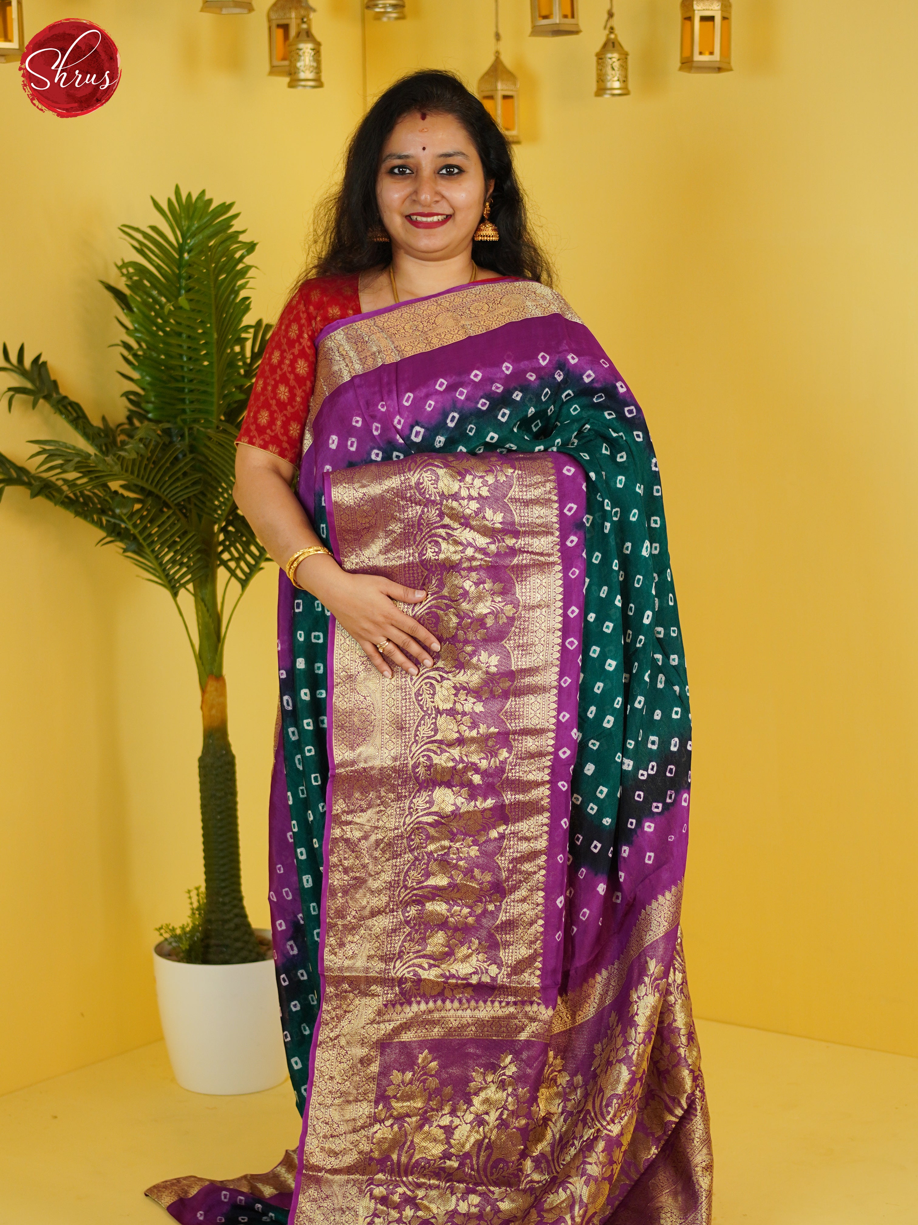 Bottle Green & Pink - Art Bandhini Saree - Shop on ShrusEternity.com