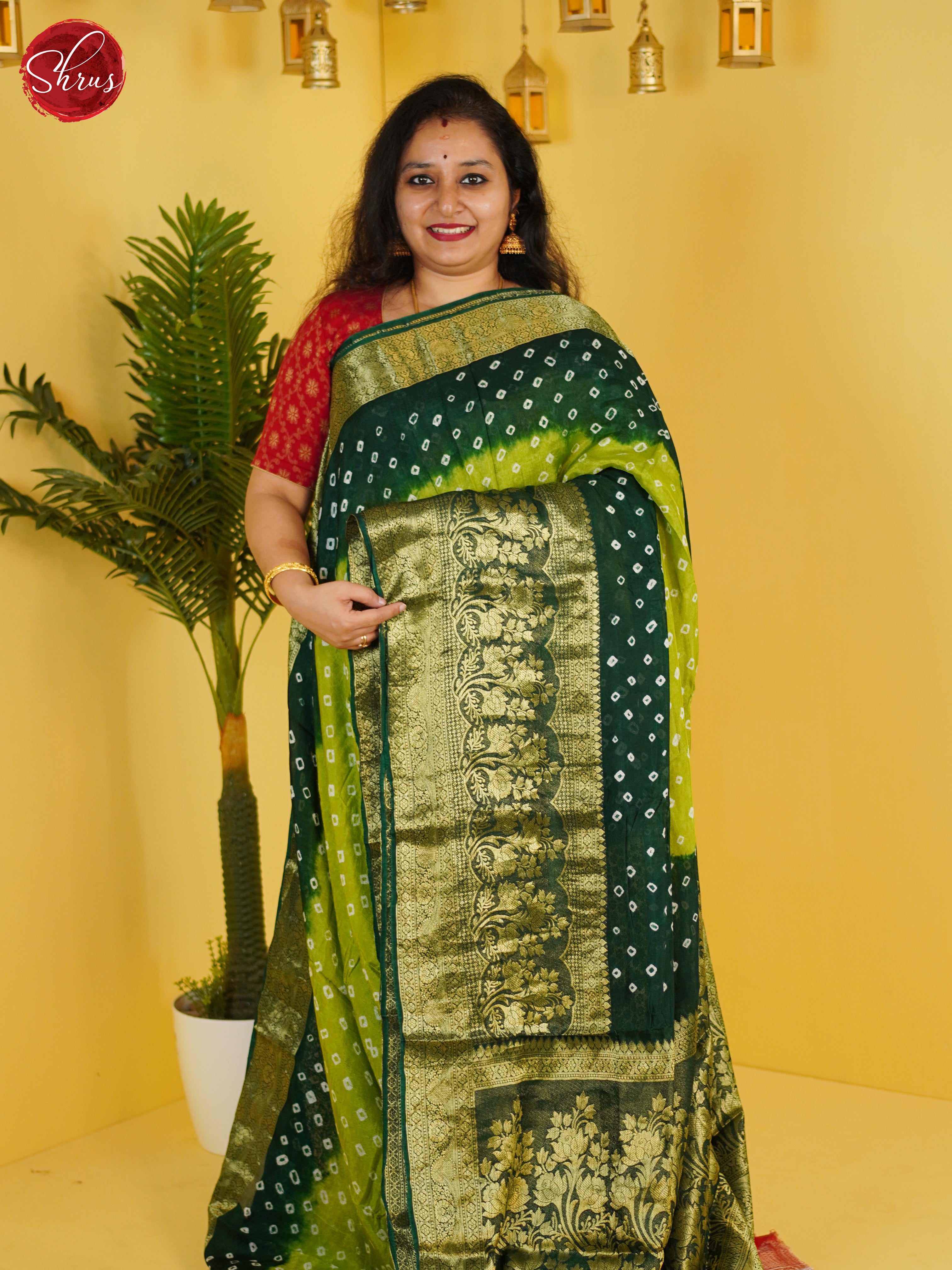 Light Green & Dark Green - Art Bandhini Saree - Shop on ShrusEternity.com