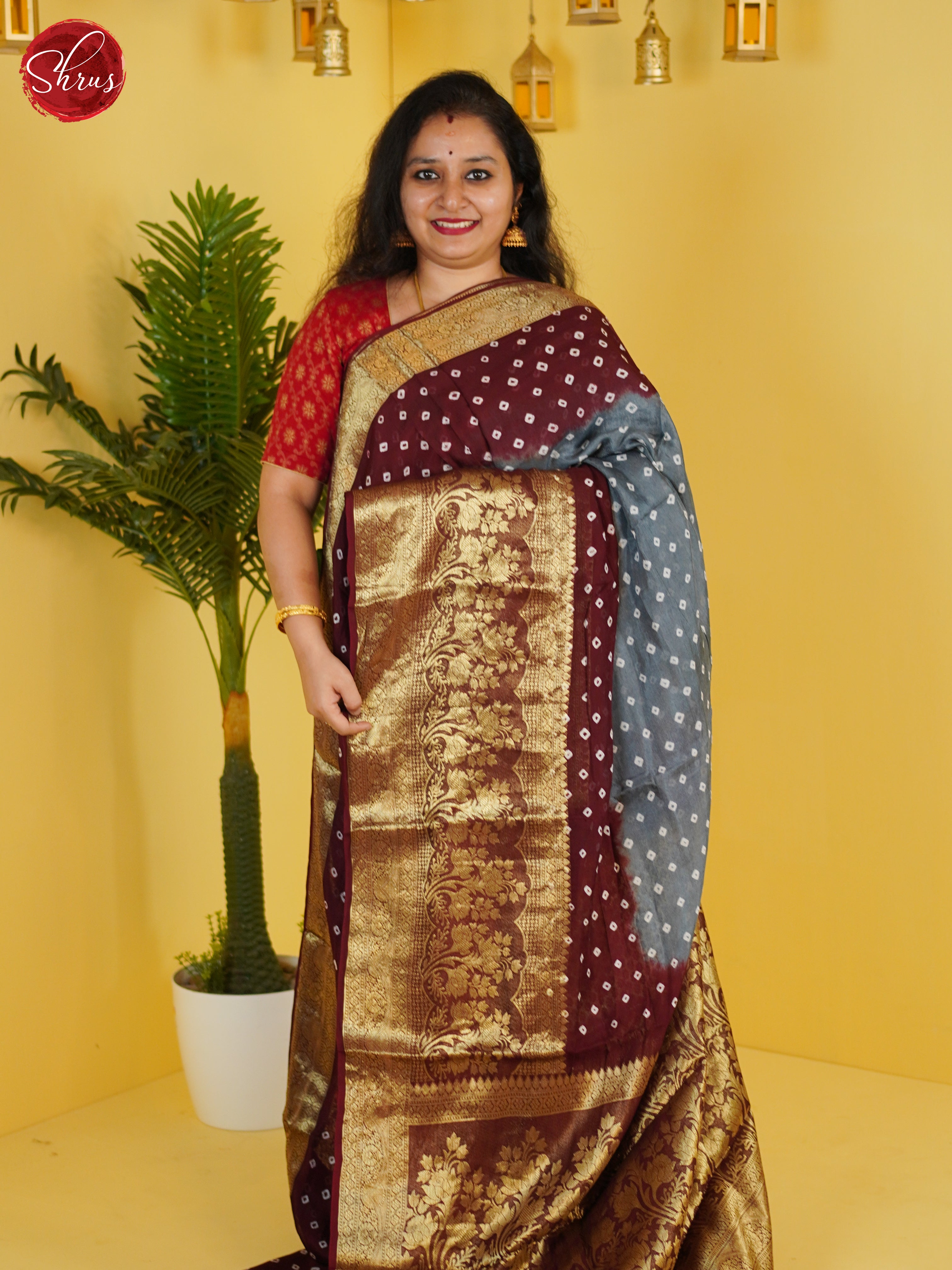 Grey & Brown - Art Bandhini Saree - Shop on ShrusEternity.com