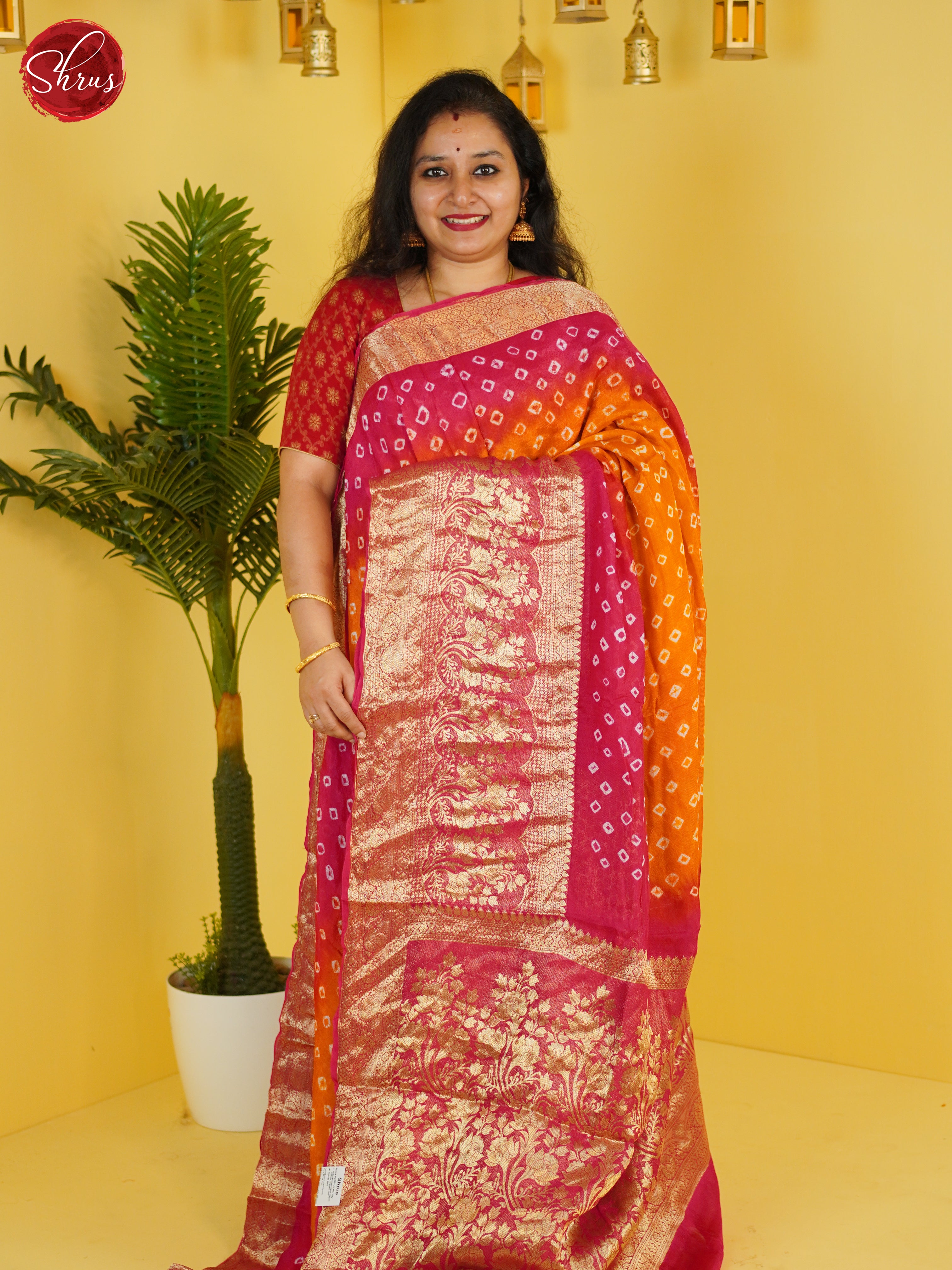 Yellow & Pink - Art Bandhini Saree - Shop on ShrusEternity.com