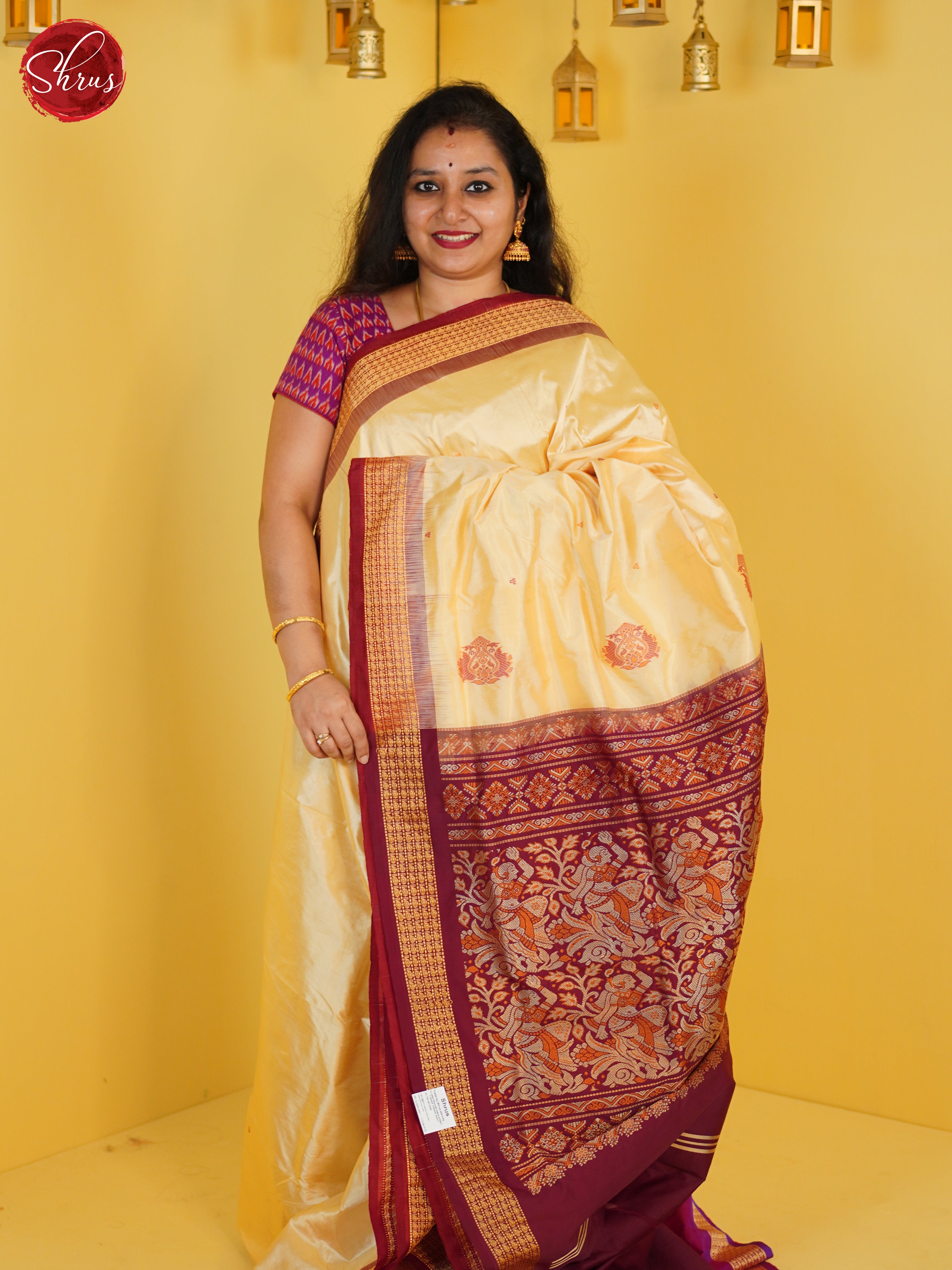 Beige & Marron - Odisha Sambalpuri silk Saree - Shop on ShrusEternity.com