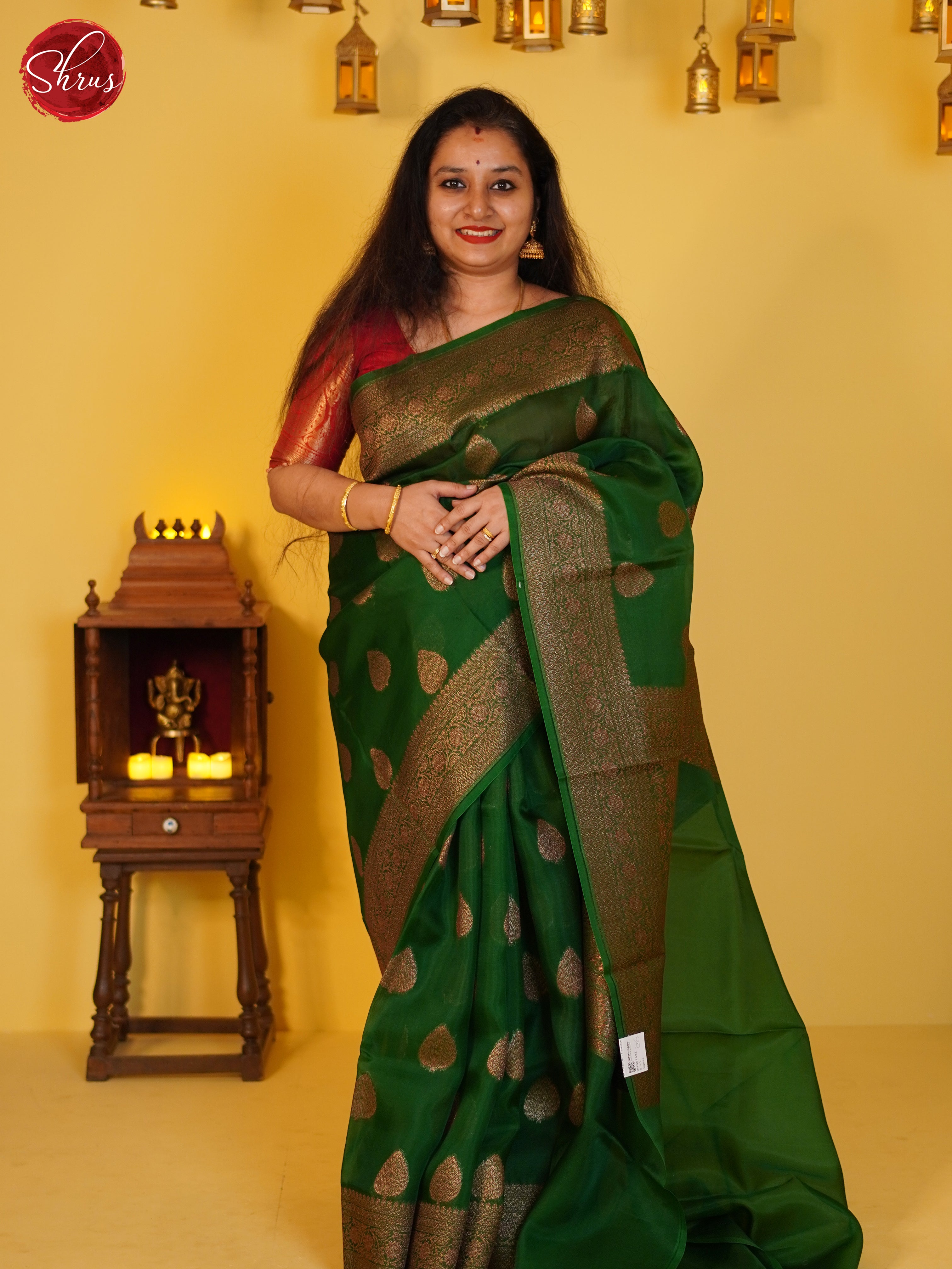 Green(Single Tone)- Organza Saree - Shop on ShrusEternity.com