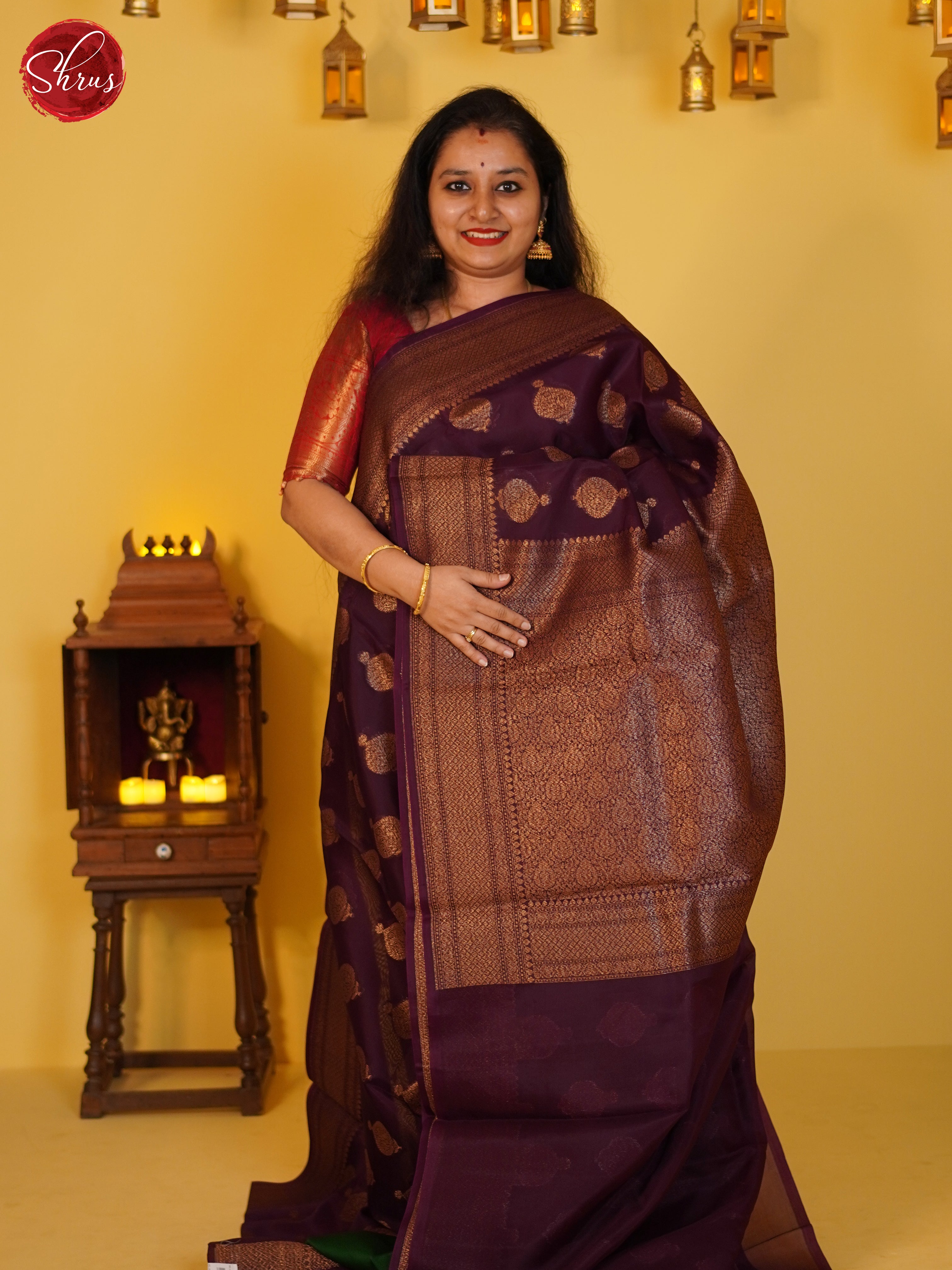 Deep Wine(Single Tone) - Organza Saree - Shop on ShrusEternity.com