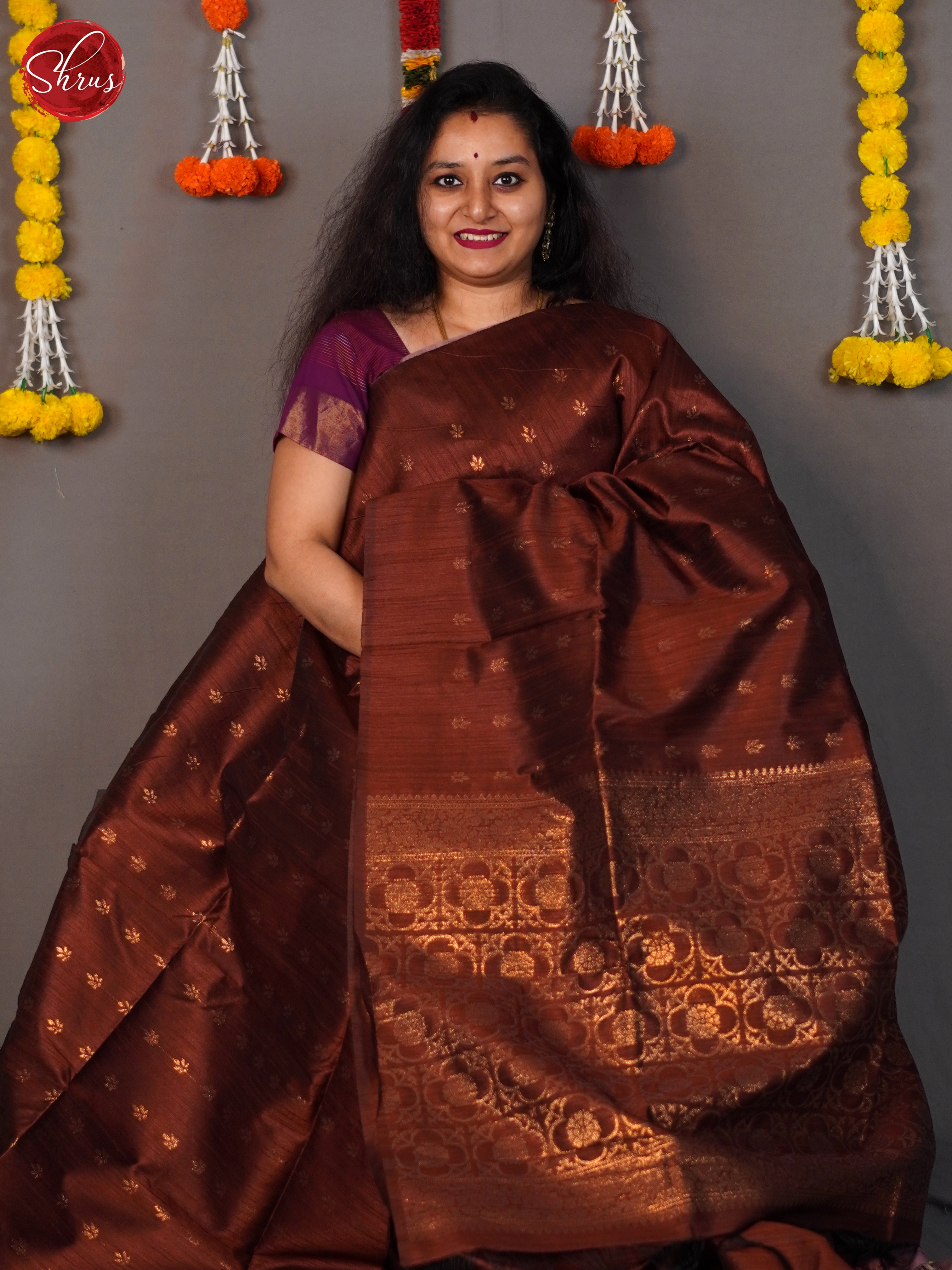 Brown(Single Tone) -Semi Rawsilk Saree - Shop on ShrusEternity.com