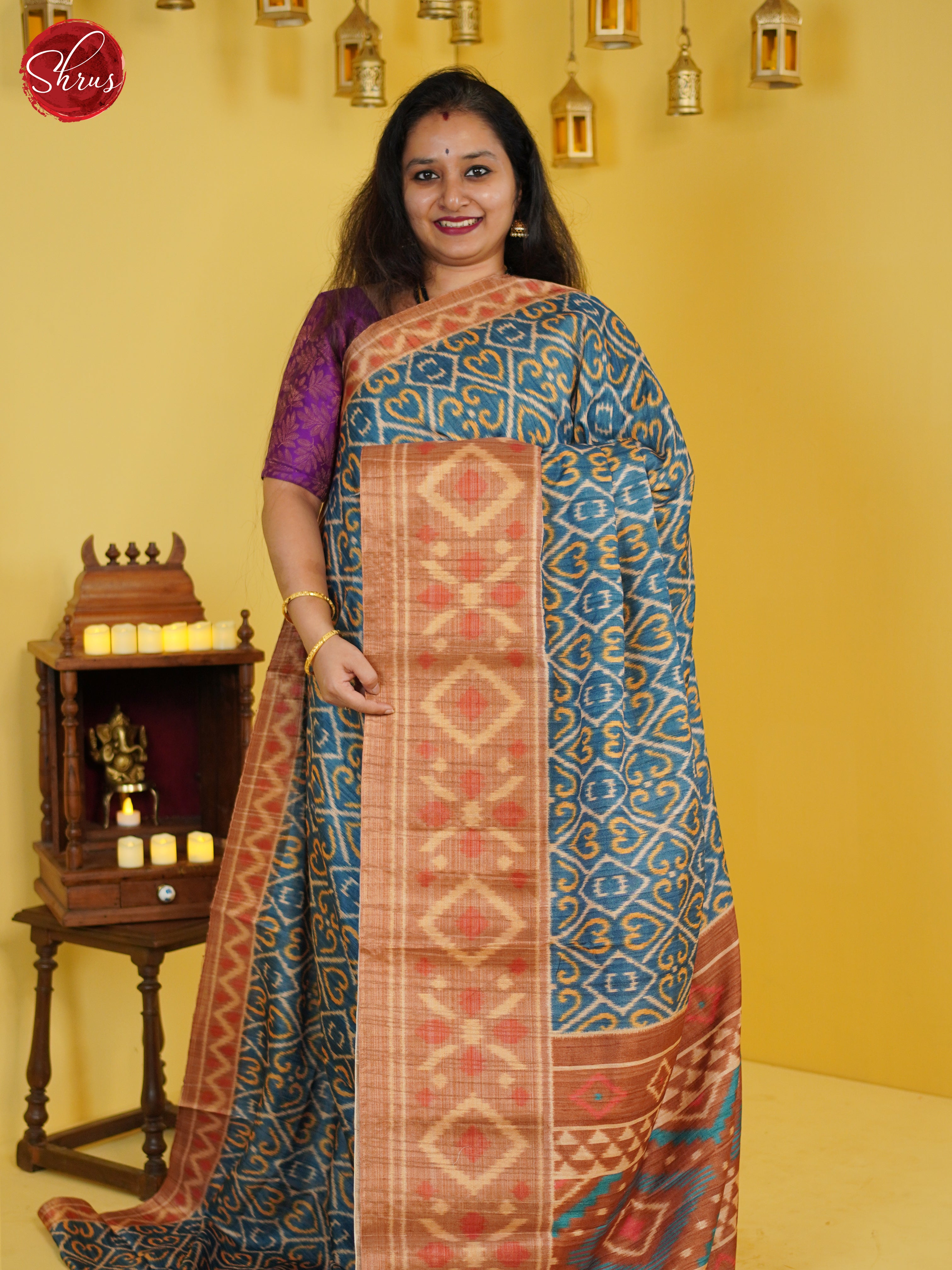 Blue & Orange - Semi Pochampally Saree - Shop on ShrusEternity.com