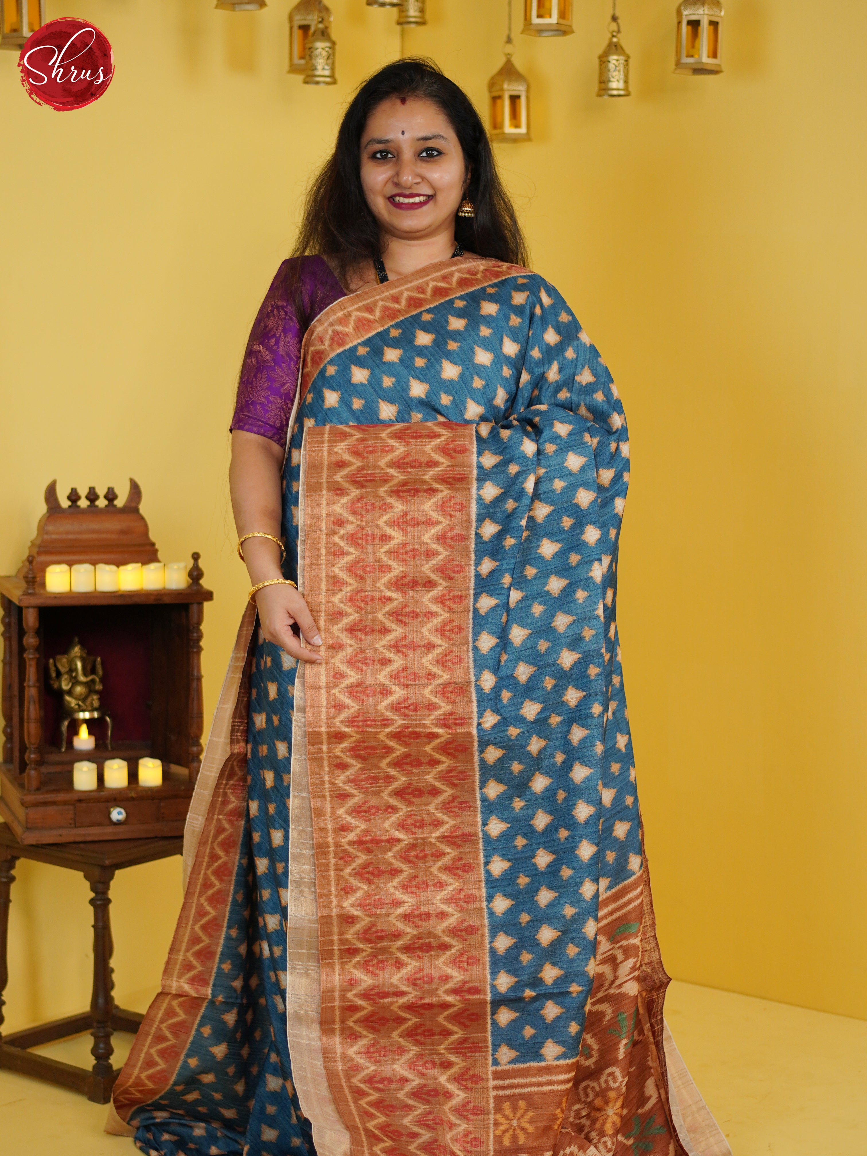 Blue & Brown - Semi Pochampally Saree - Shop on ShrusEternity.com