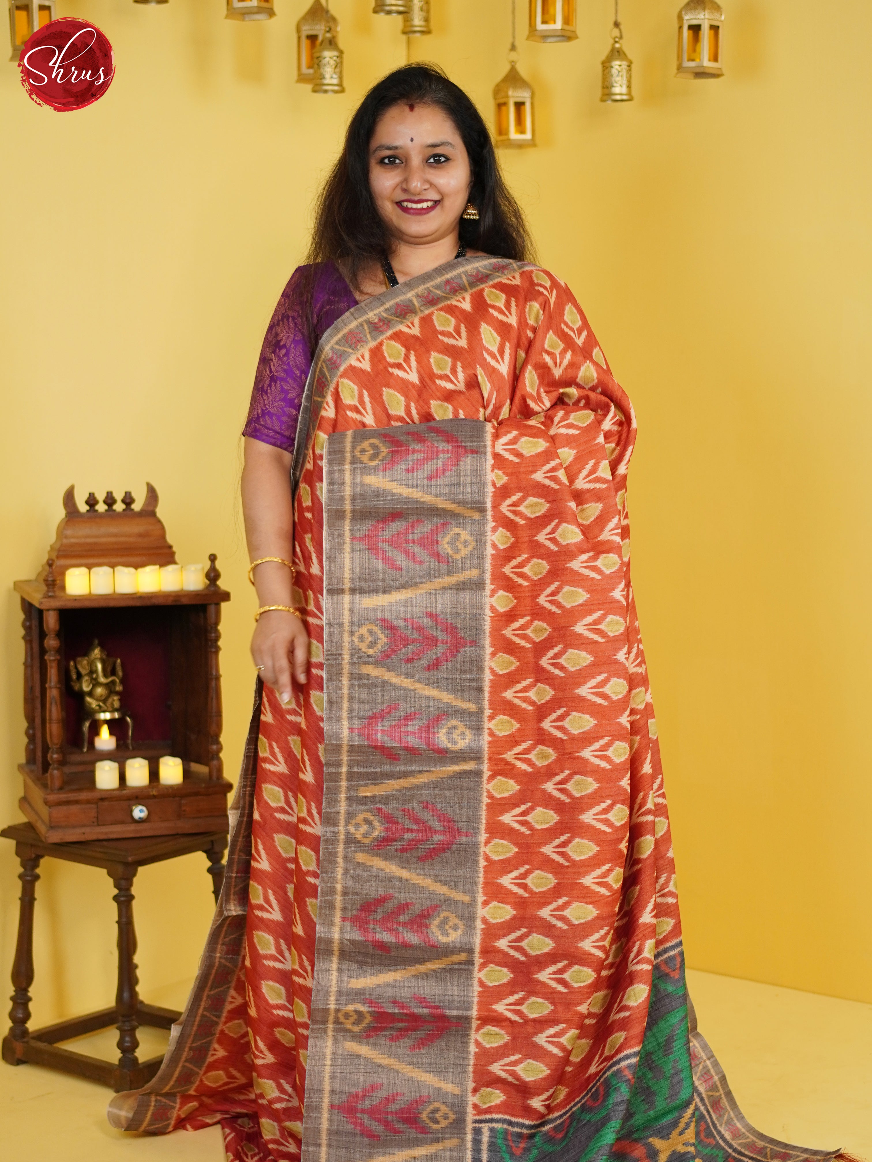 Orange & Grey - Semi Pochampally Saree - Shop on ShrusEternity.com