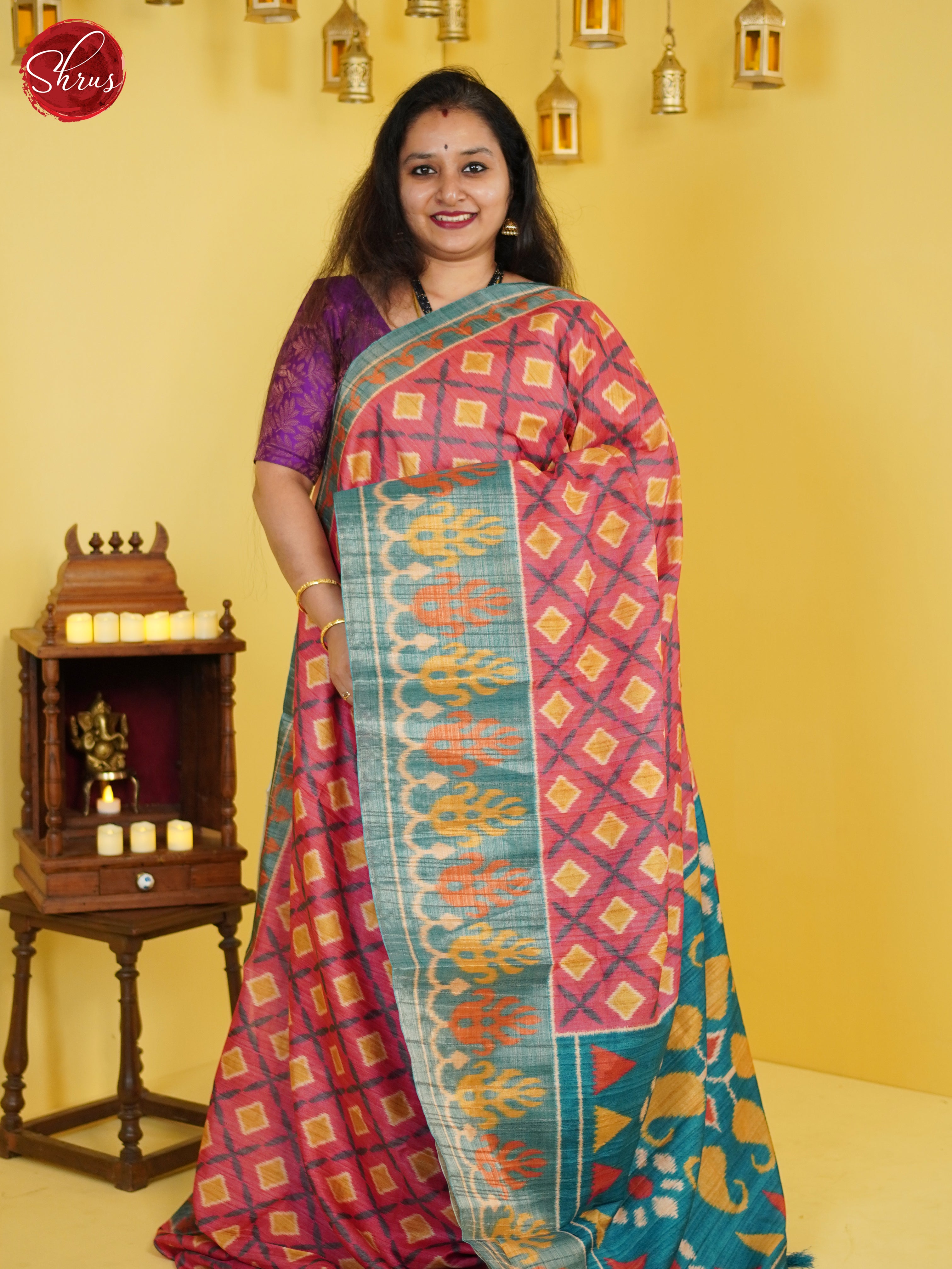 Pink & Green - Semi Pochampally Saree - Shop on ShrusEternity.com