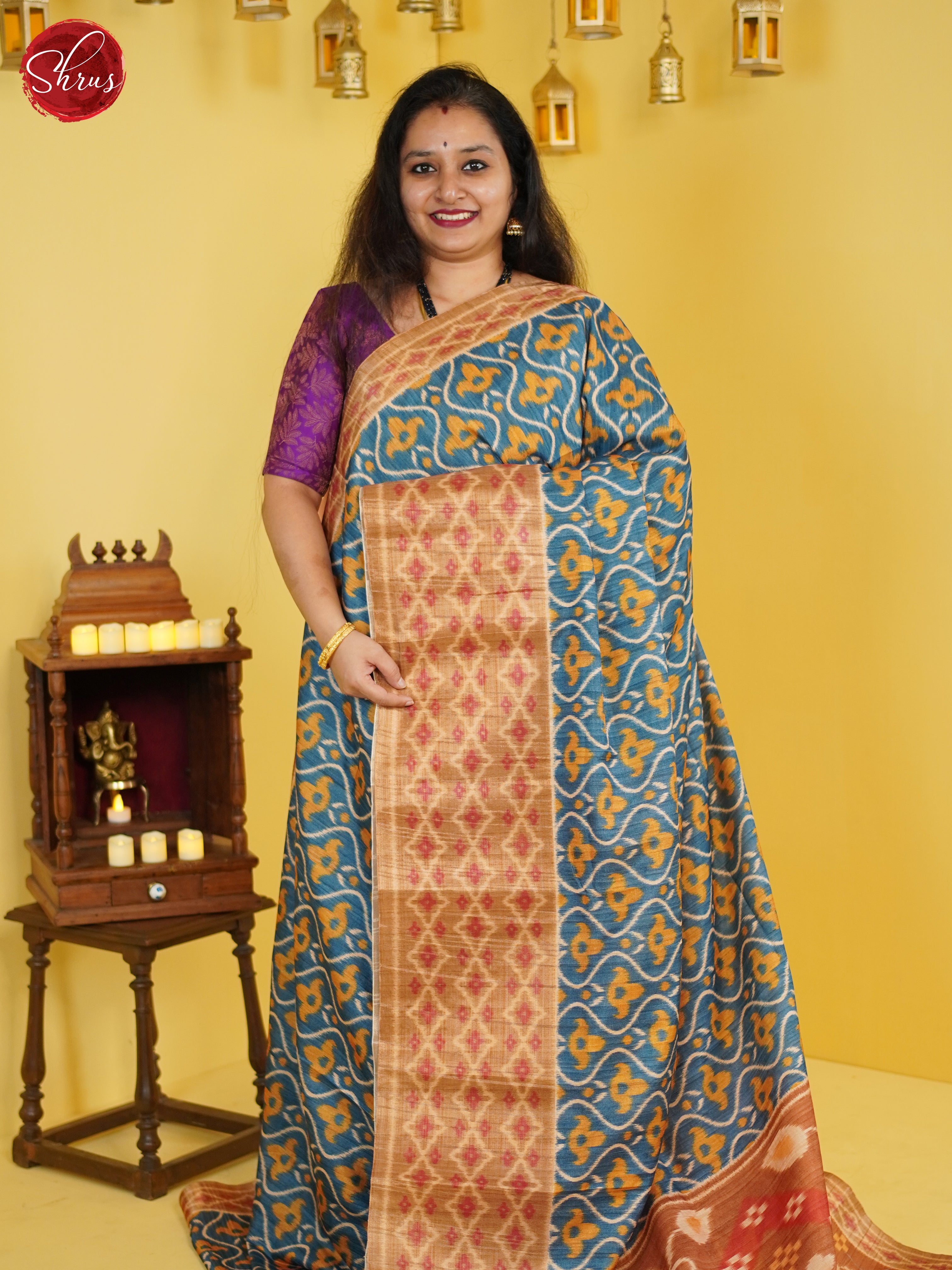 Blue & Brown- Semi Pochampally Saree - Shop on ShrusEternity.com