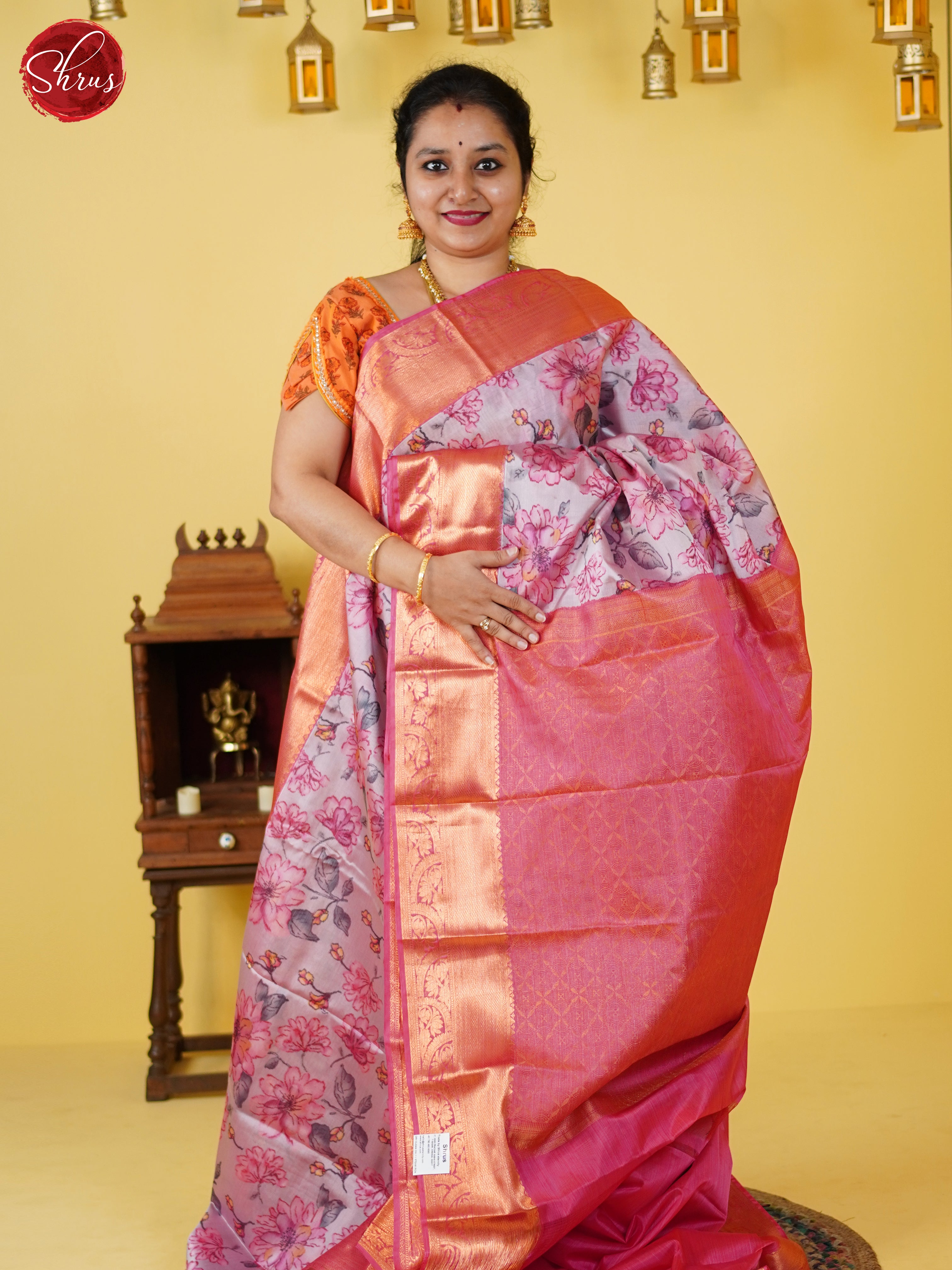 Onion Pink & Pink - Kanchipuram-halfpure Saree - Shop on ShrusEternity.com