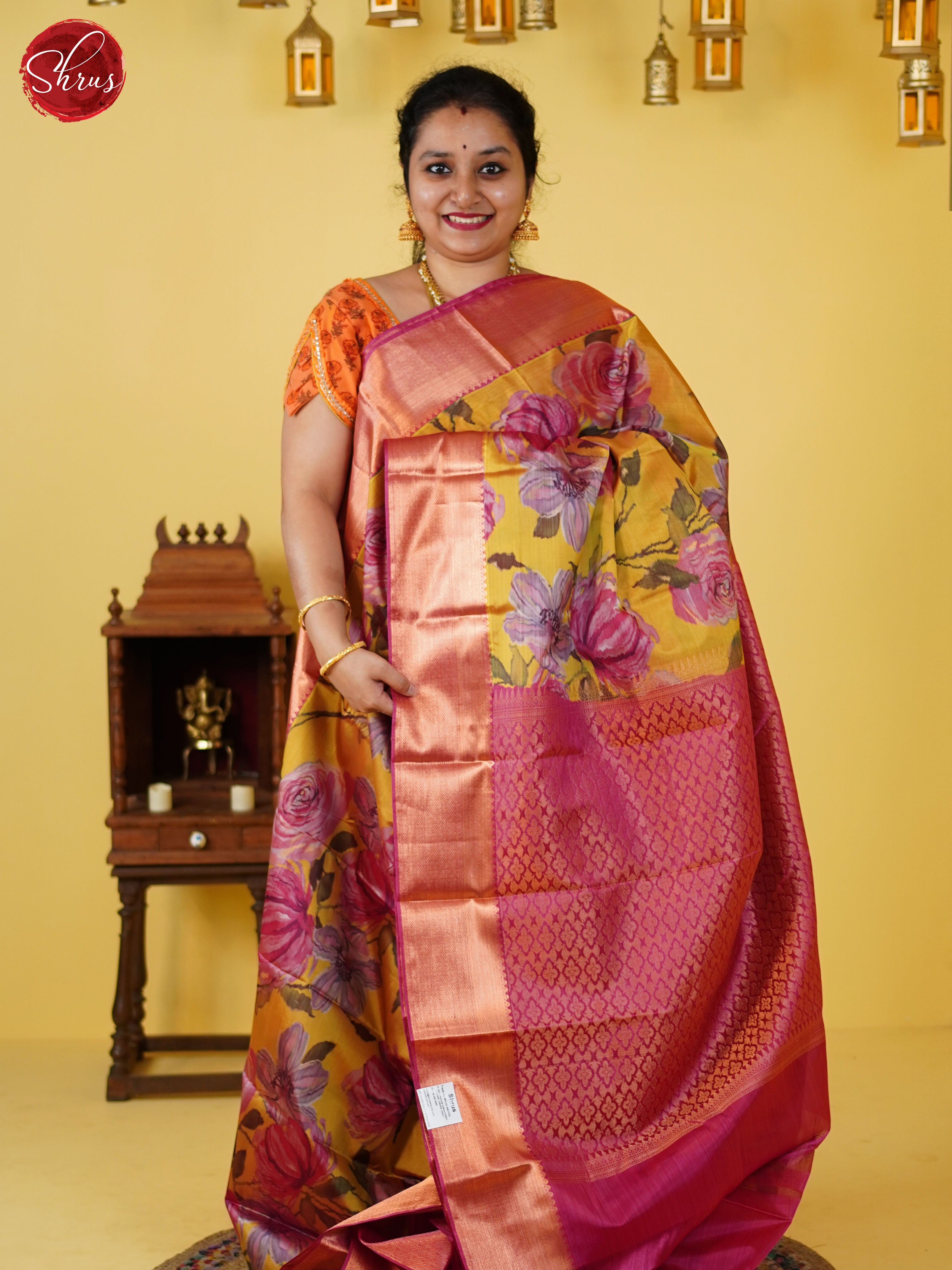 Dull Gold & Pink- Kanchipuram-halfpure Saree - Shop on ShrusEternity.com