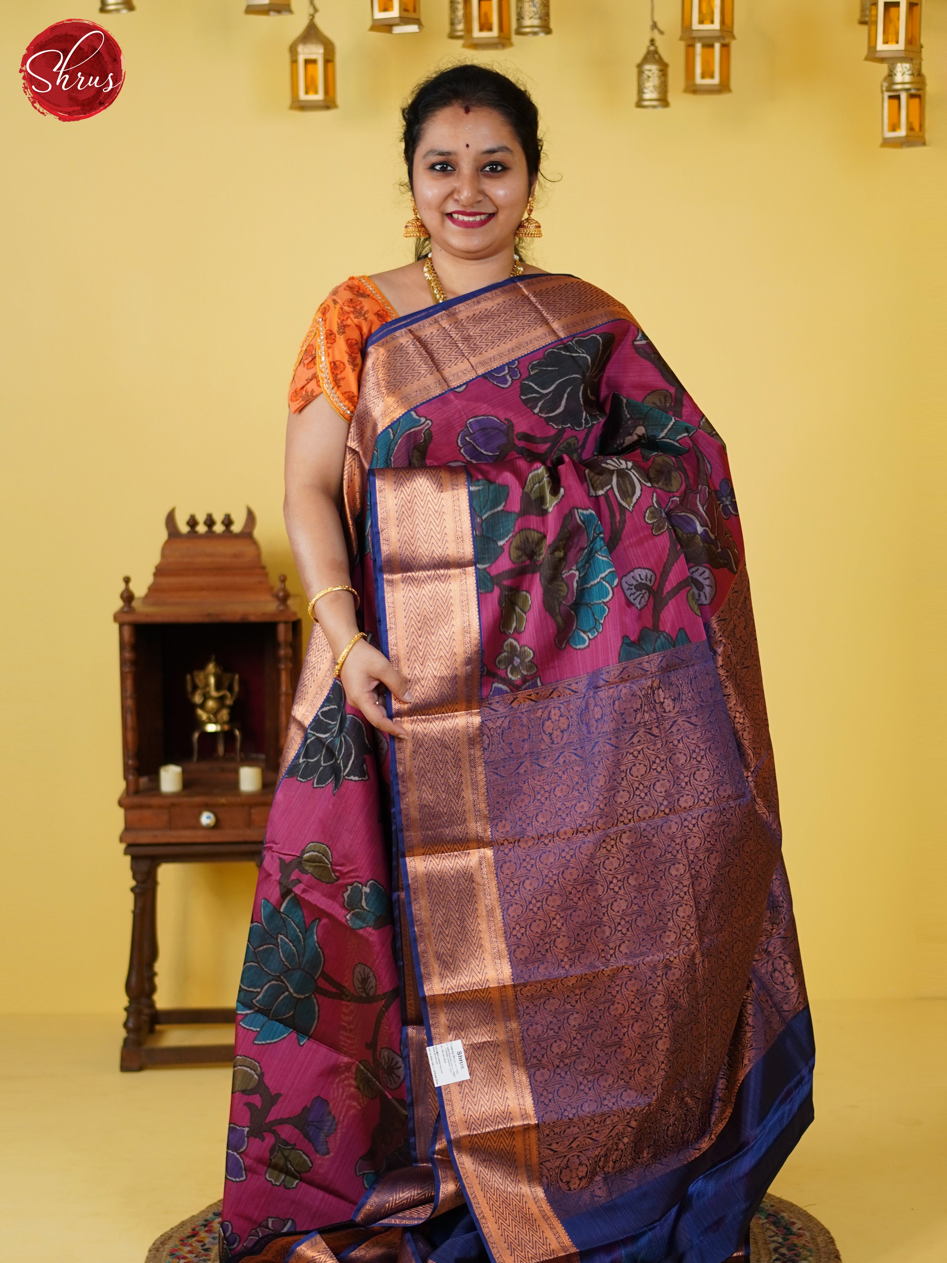 Pink & Blue - Kanchipuram-halfpure Saree - Shop on ShrusEternity.com