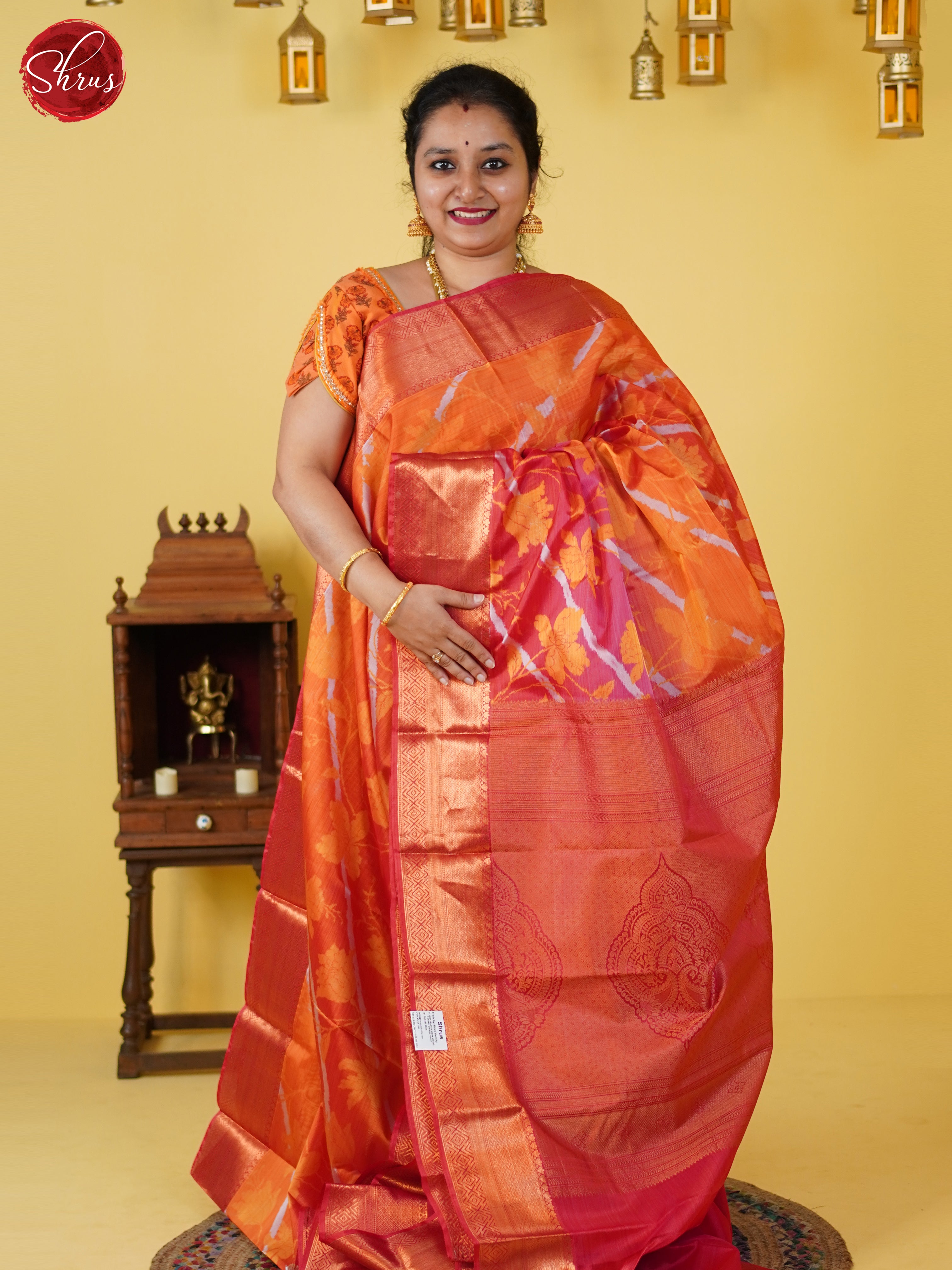 Orange & Pink - Kanchipuram-halfpure Saree - Shop on ShrusEternity.com