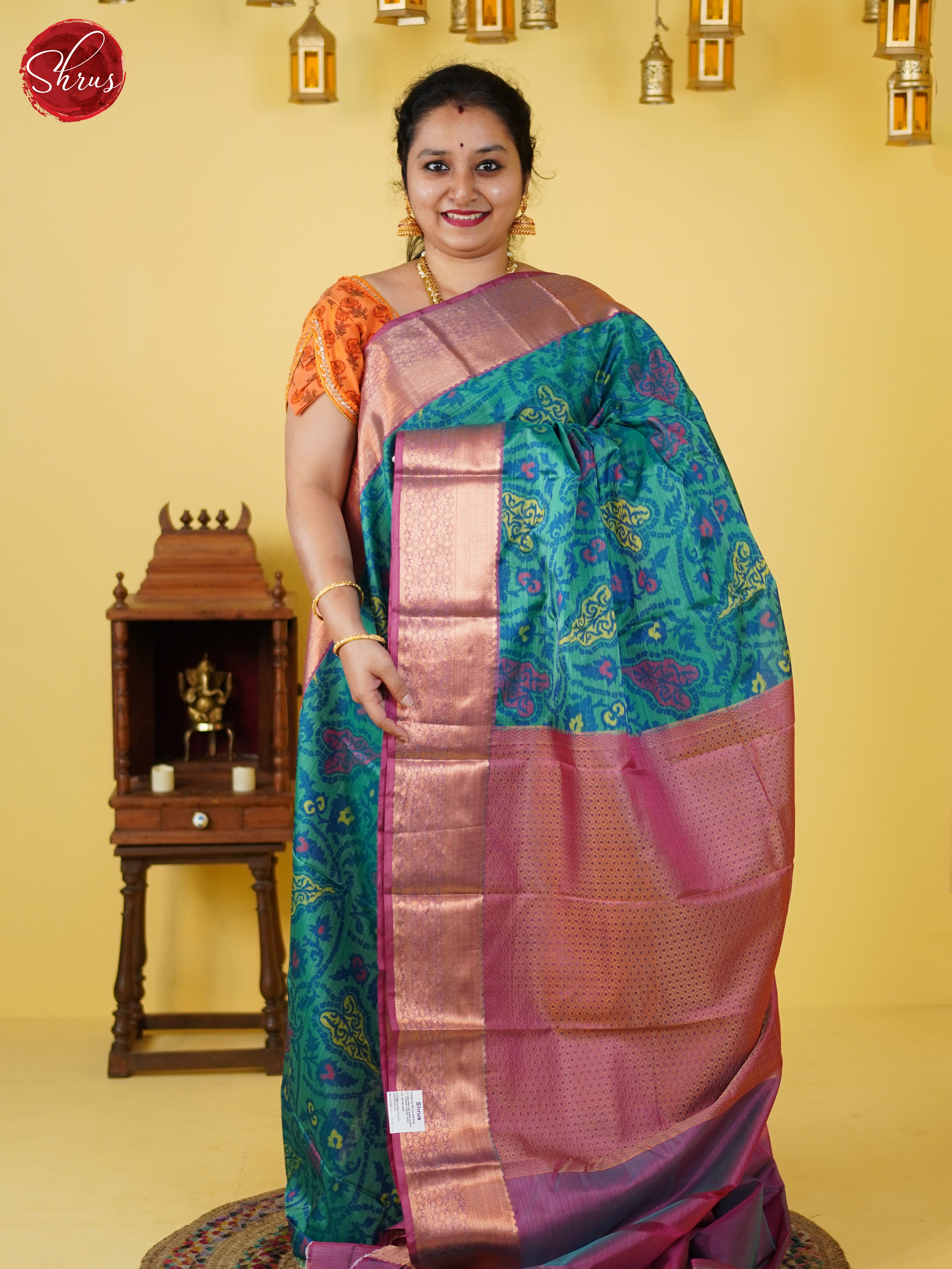 Green & Pink - Kanchipuram-halfpure Saree - Shop on ShrusEternity.com