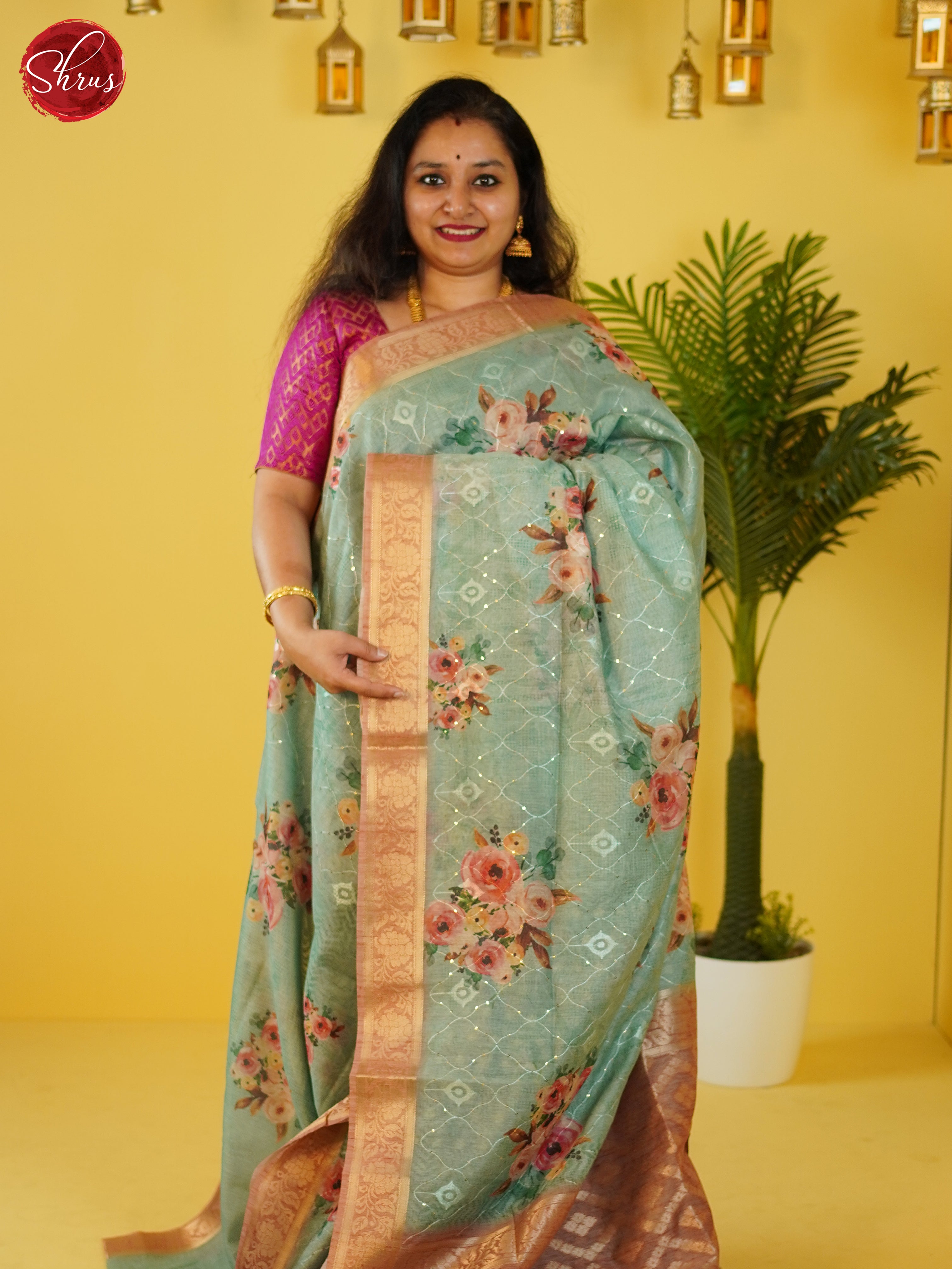 Green & Brown- Semi Jute Saree - Shop on ShrusEternity.com