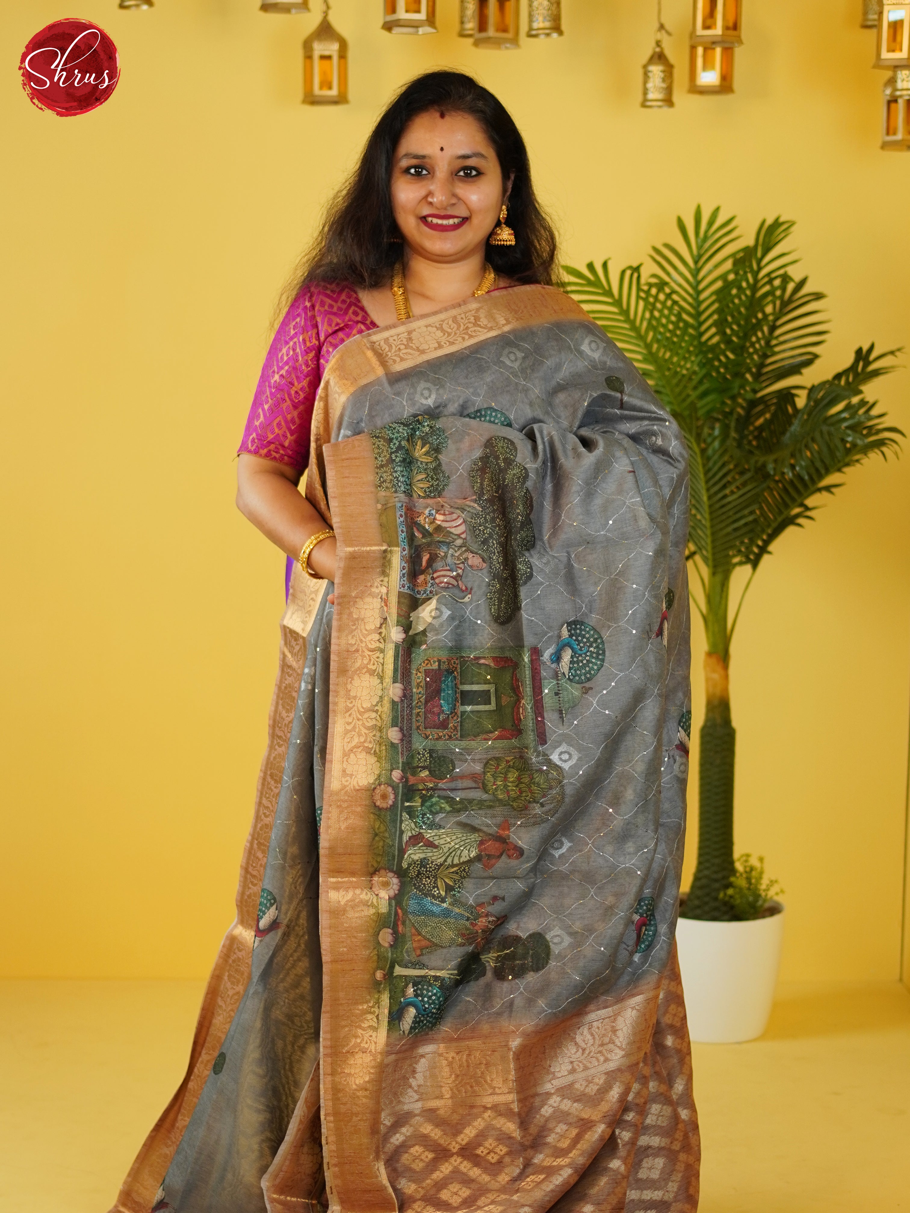 Grey & Brown - Semi Jute Saree - Shop on ShrusEternity.com