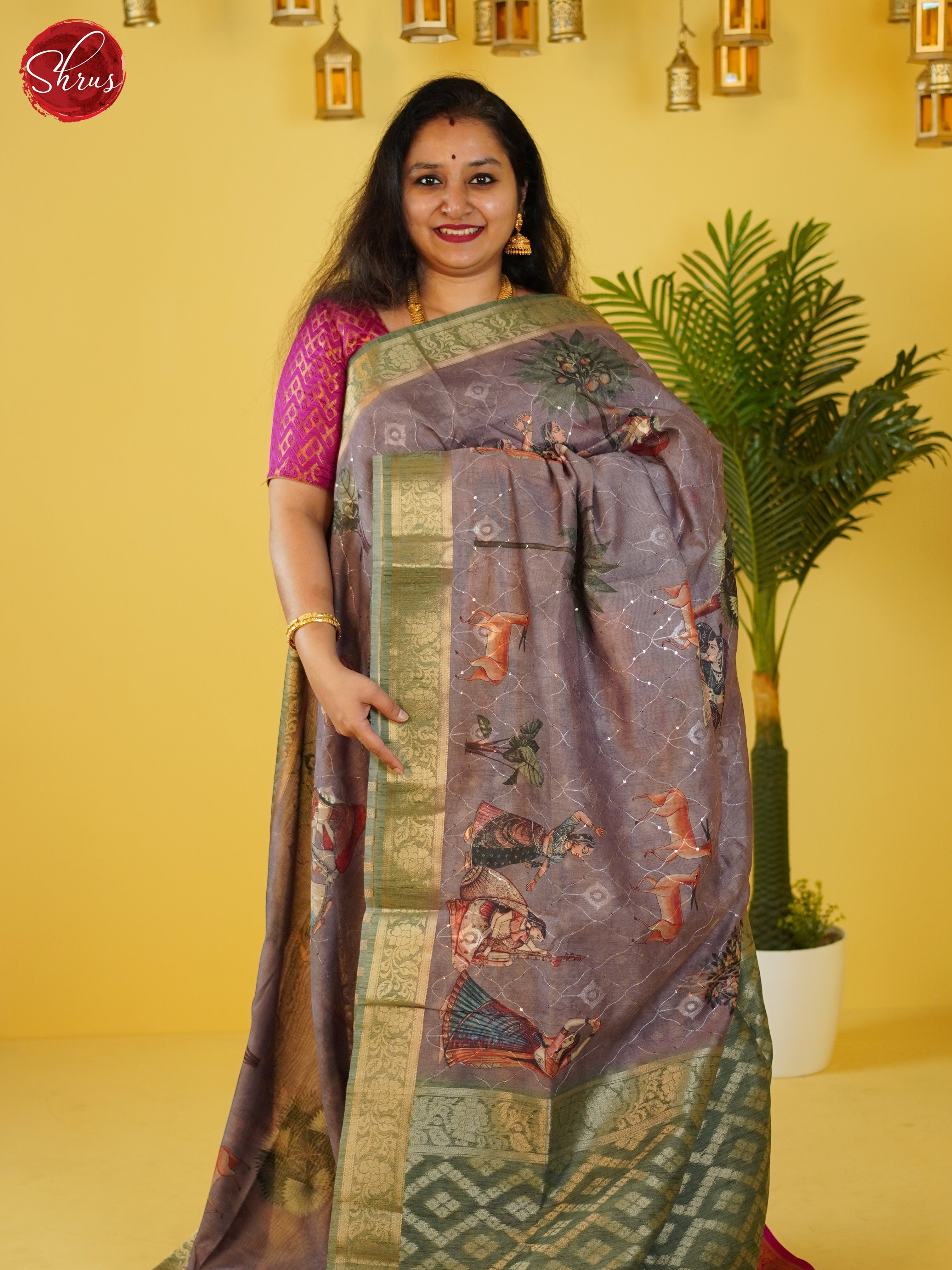 Lavender & Green- Semi Jute Saree - Shop on ShrusEternity.com