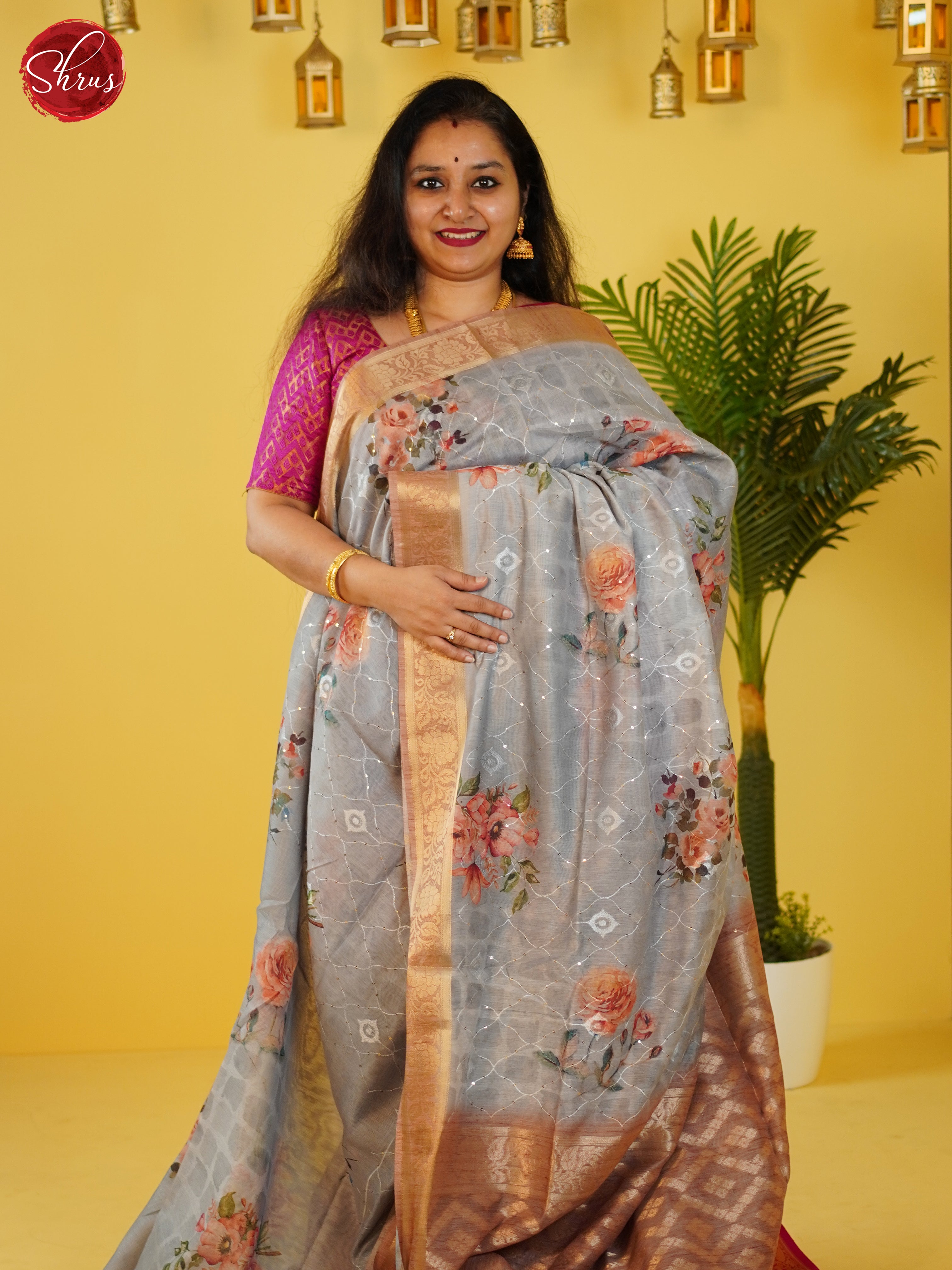 Grey & Brown - Semi Jute Saree - Shop on ShrusEternity.com