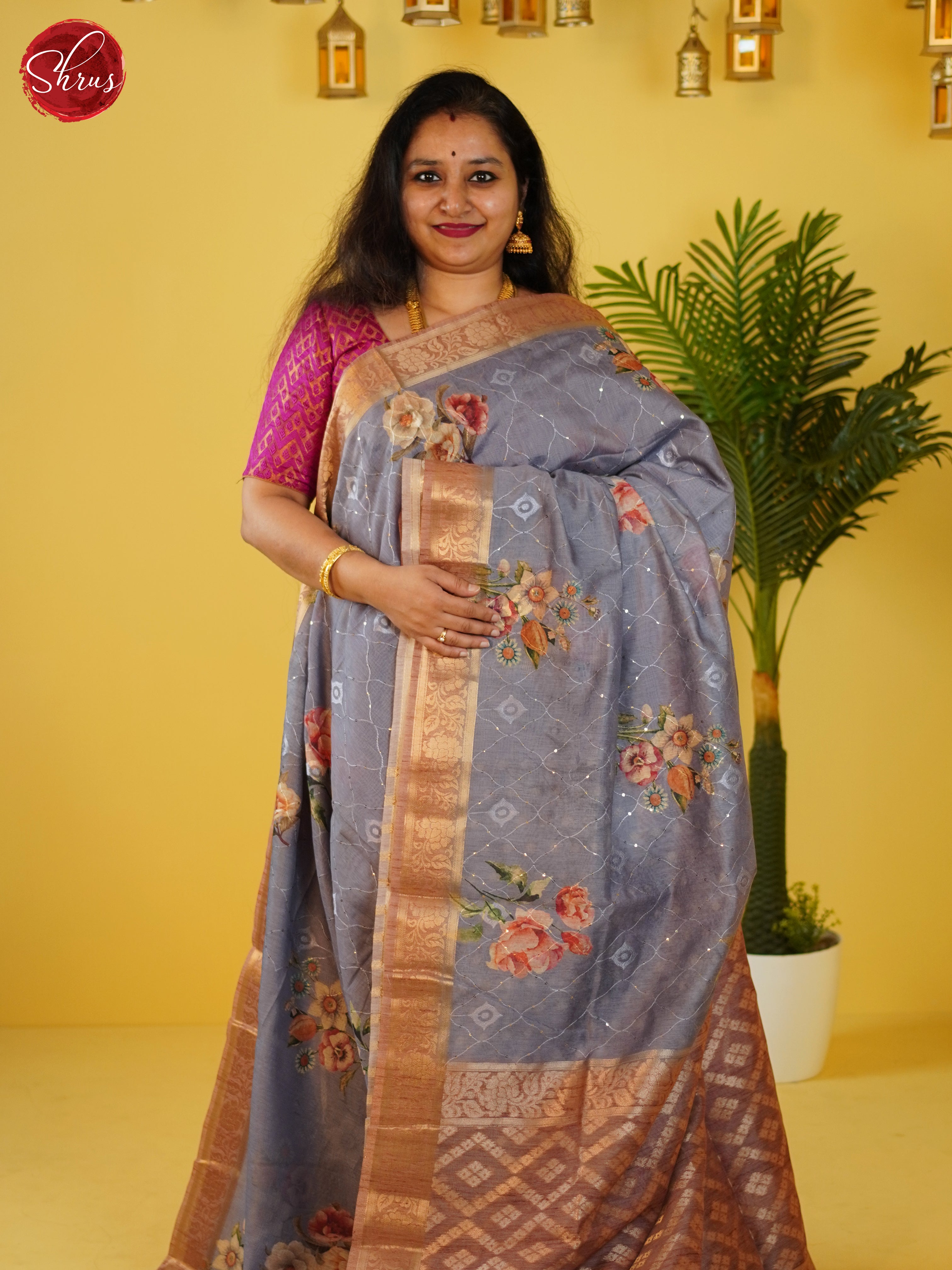 Mild Lavender & Brown- Semi Jute Saree - Shop on ShrusEternity.com