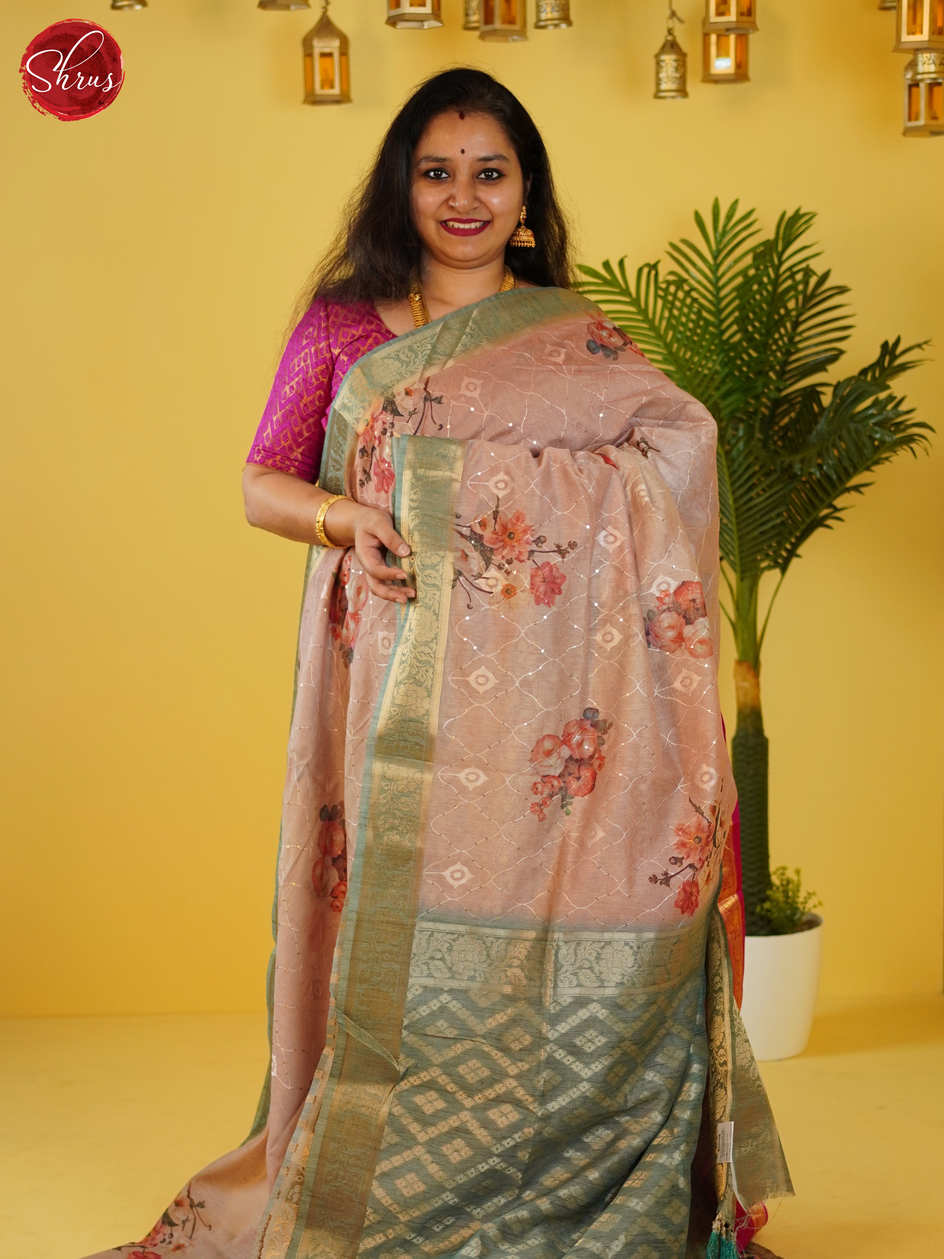 Onion Pink & Green - Semi Jute Saree - Shop on ShrusEternity.com