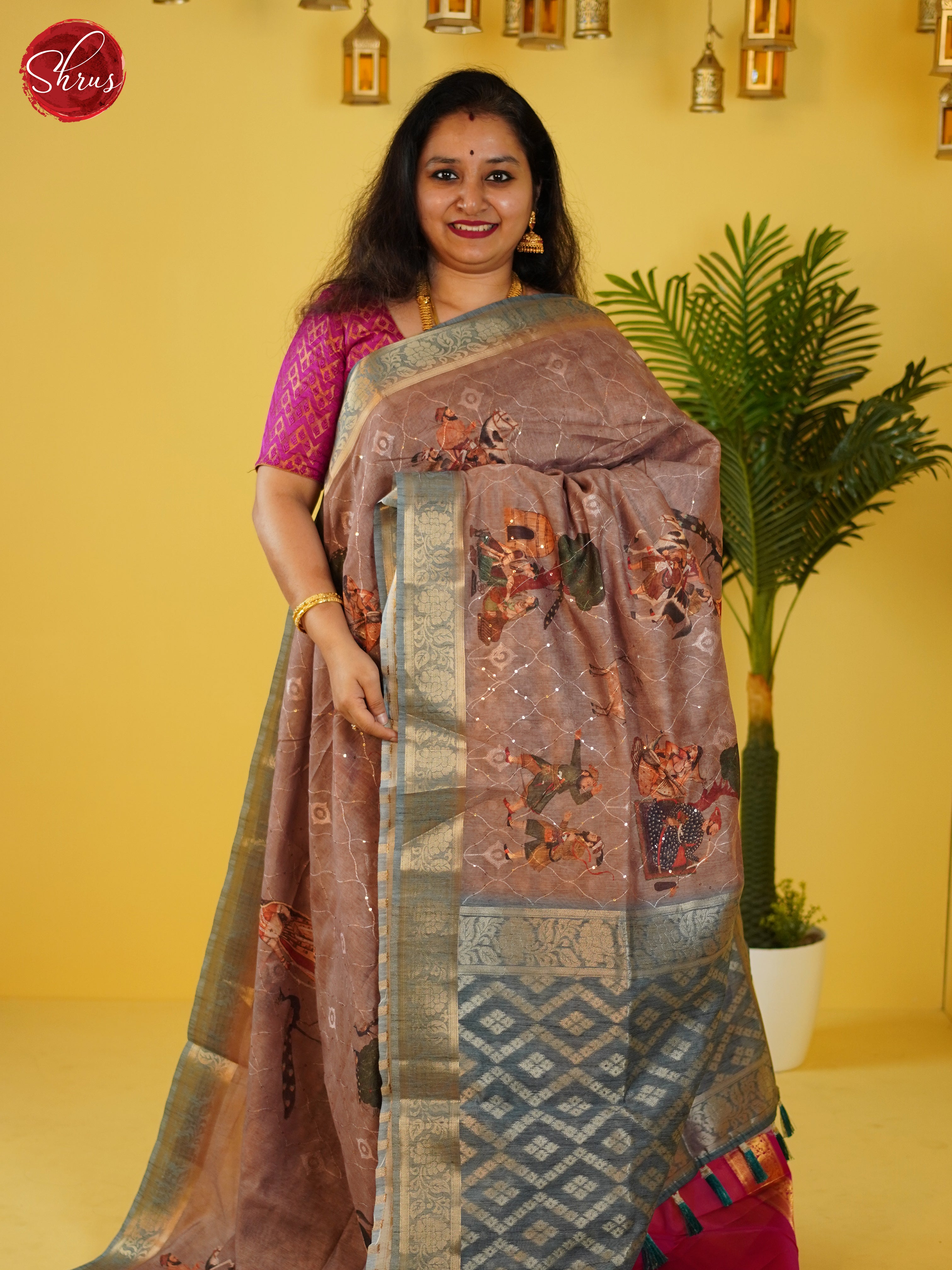 Brown & Grey - Semi Jute Saree - Shop on ShrusEternity.com