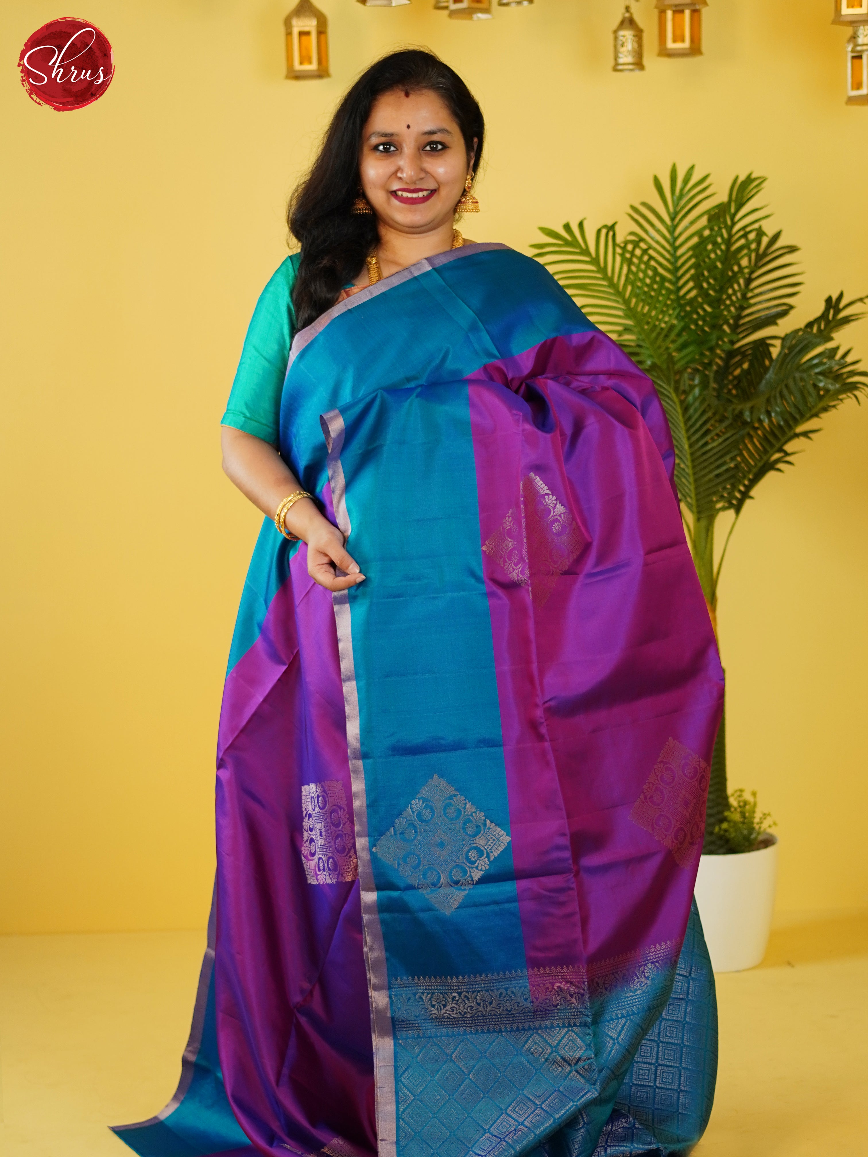 Pink & Blue - Soft Silk Saree - Shop on ShrusEternity.com