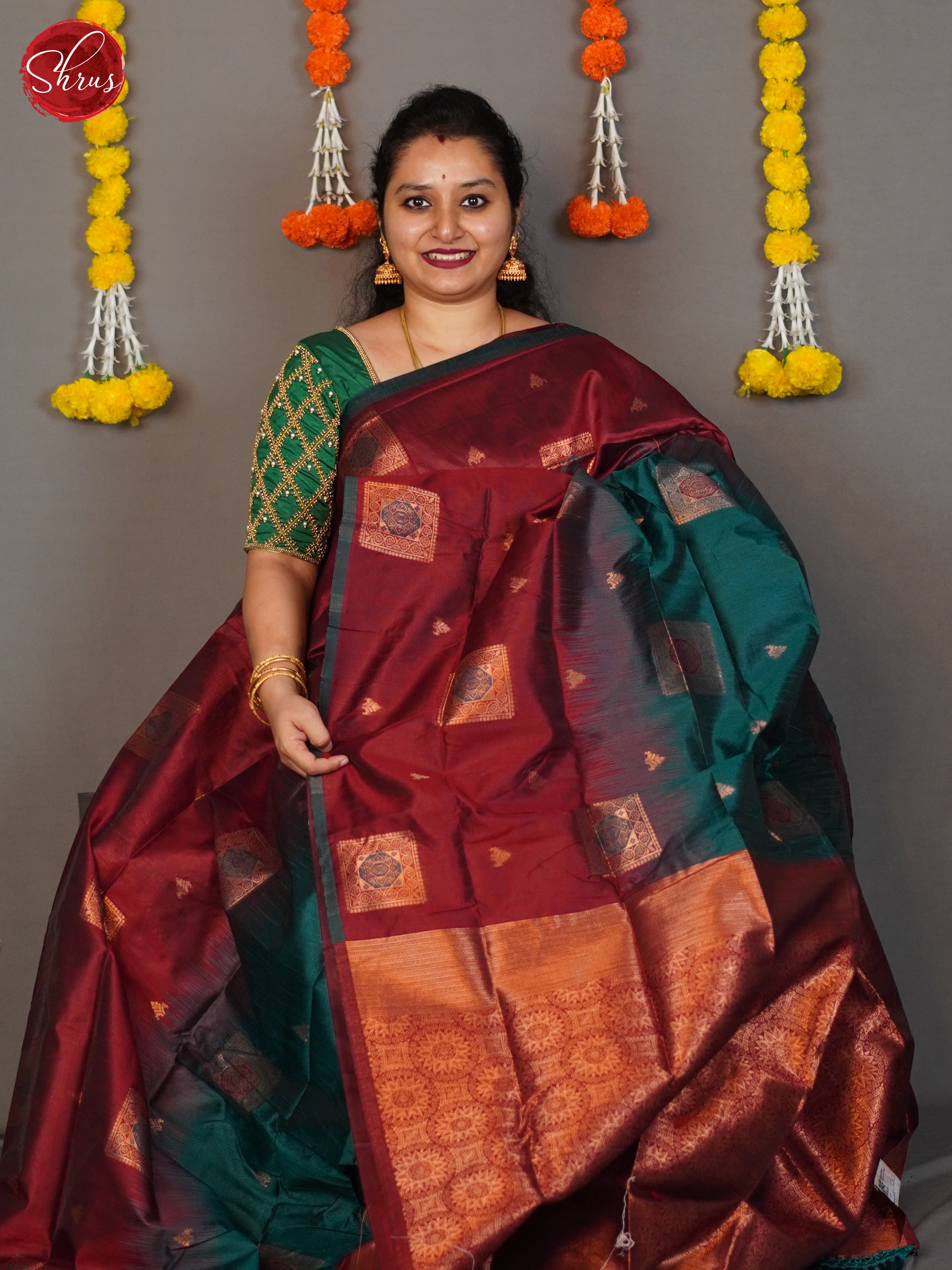 Green & Maroon  - Semi Softsilk Saree - Shop on ShrusEternity.com