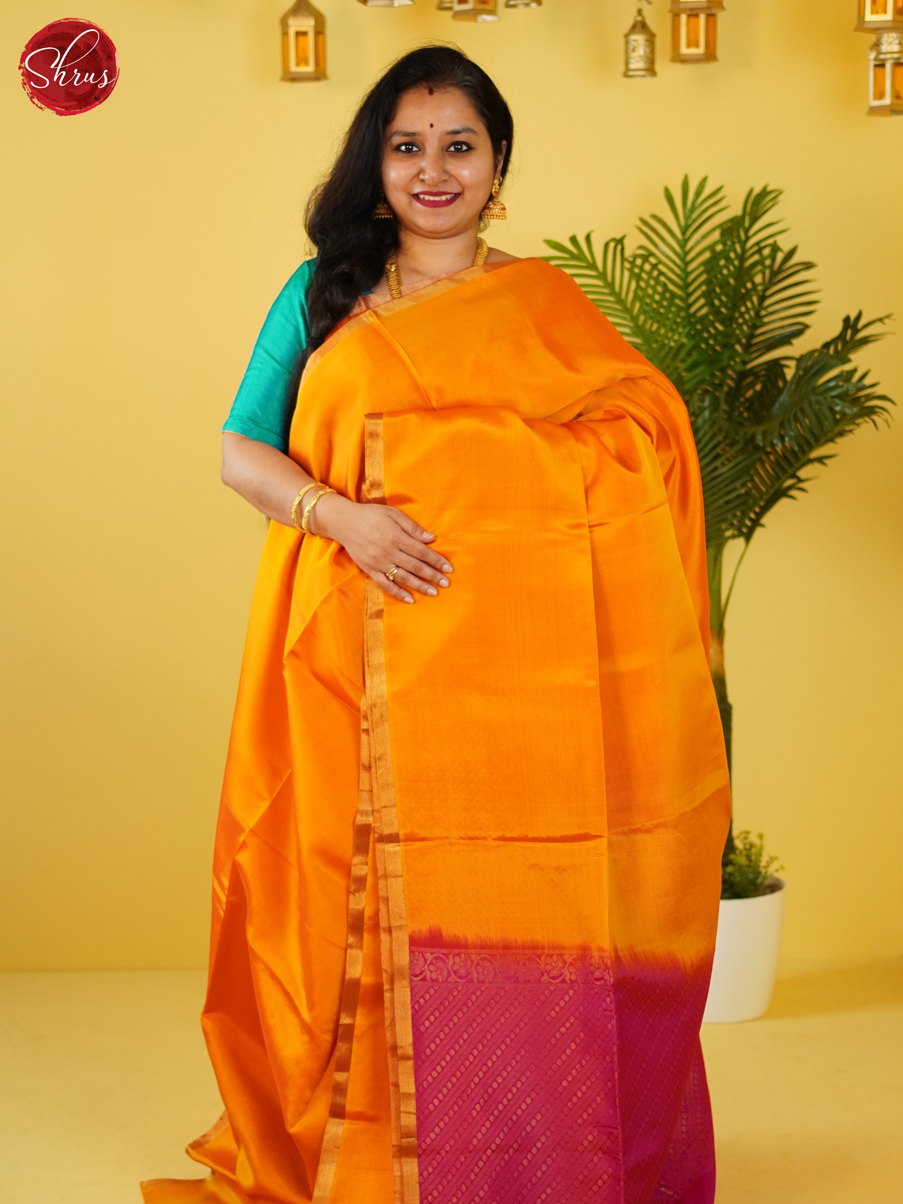 Orange & Pink- Softsilk-halfpure Saree - Shop on ShrusEternity.com