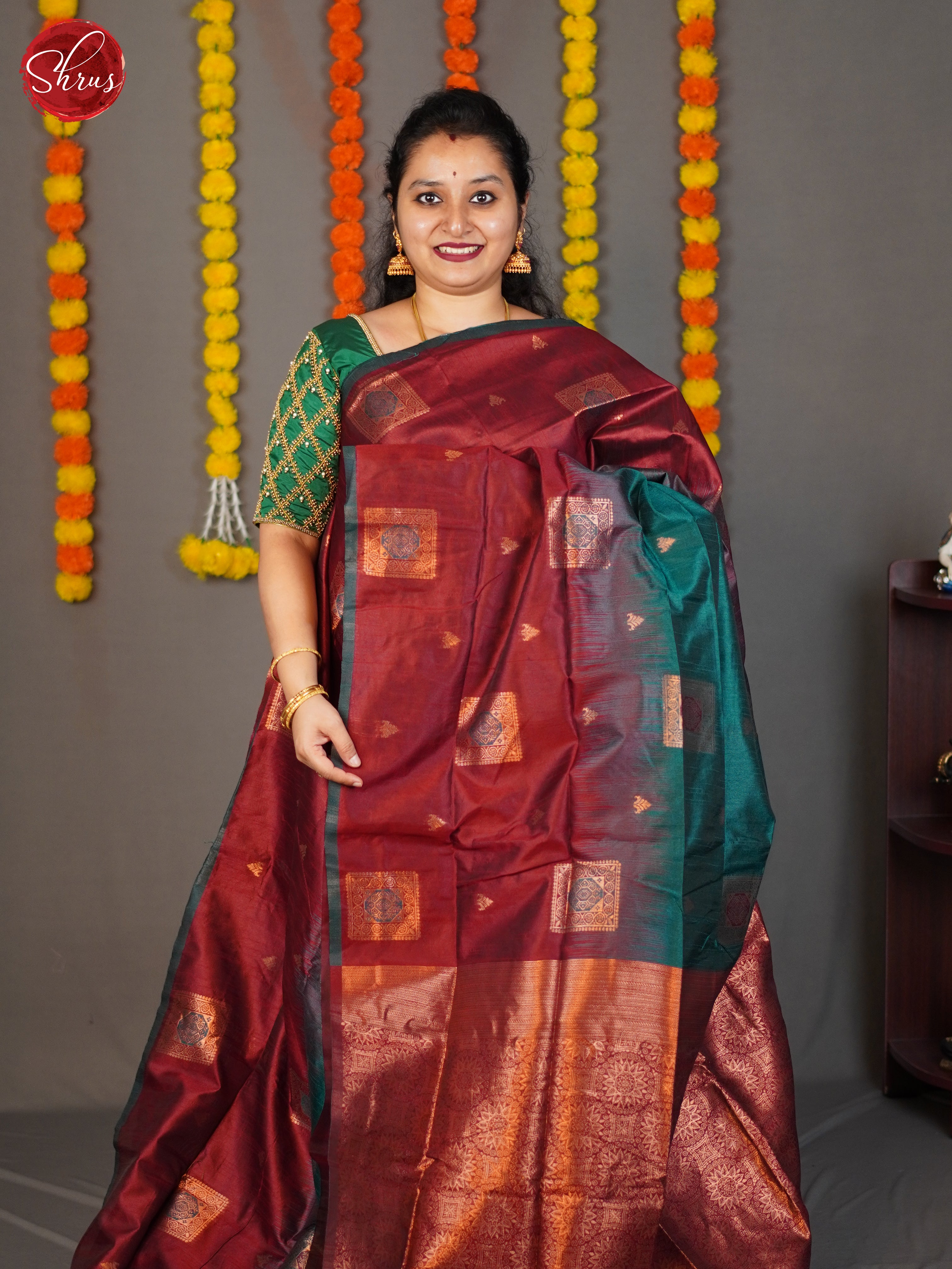 Green & Maroon  - Semi Softsilk Saree - Shop on ShrusEternity.com