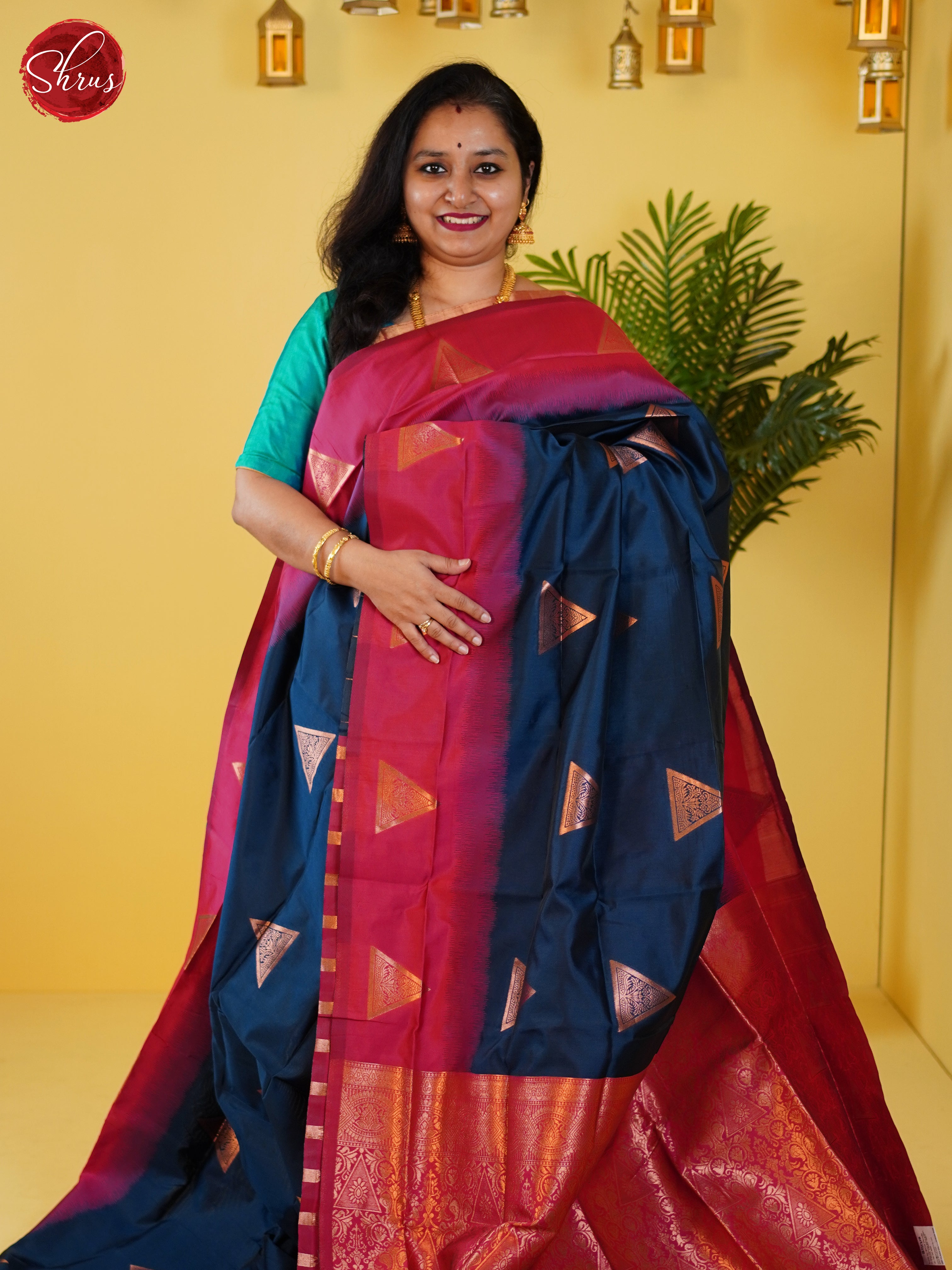 Blue & Pink - Semi Softsilk Saree - Shop on ShrusEternity.com