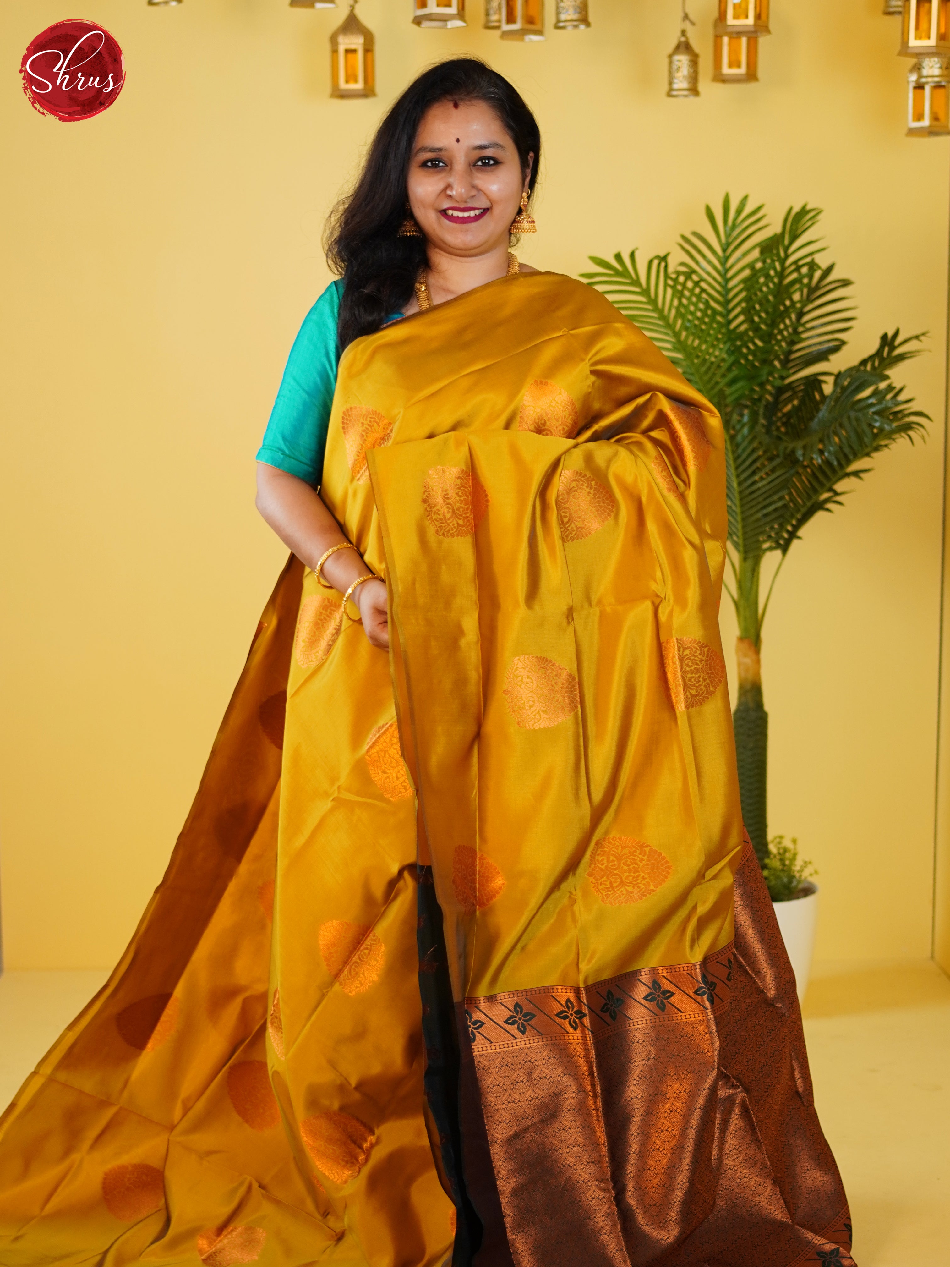 Mustardy Green & Blue - Semi Softsilk Saree - Shop on ShrusEternity.com