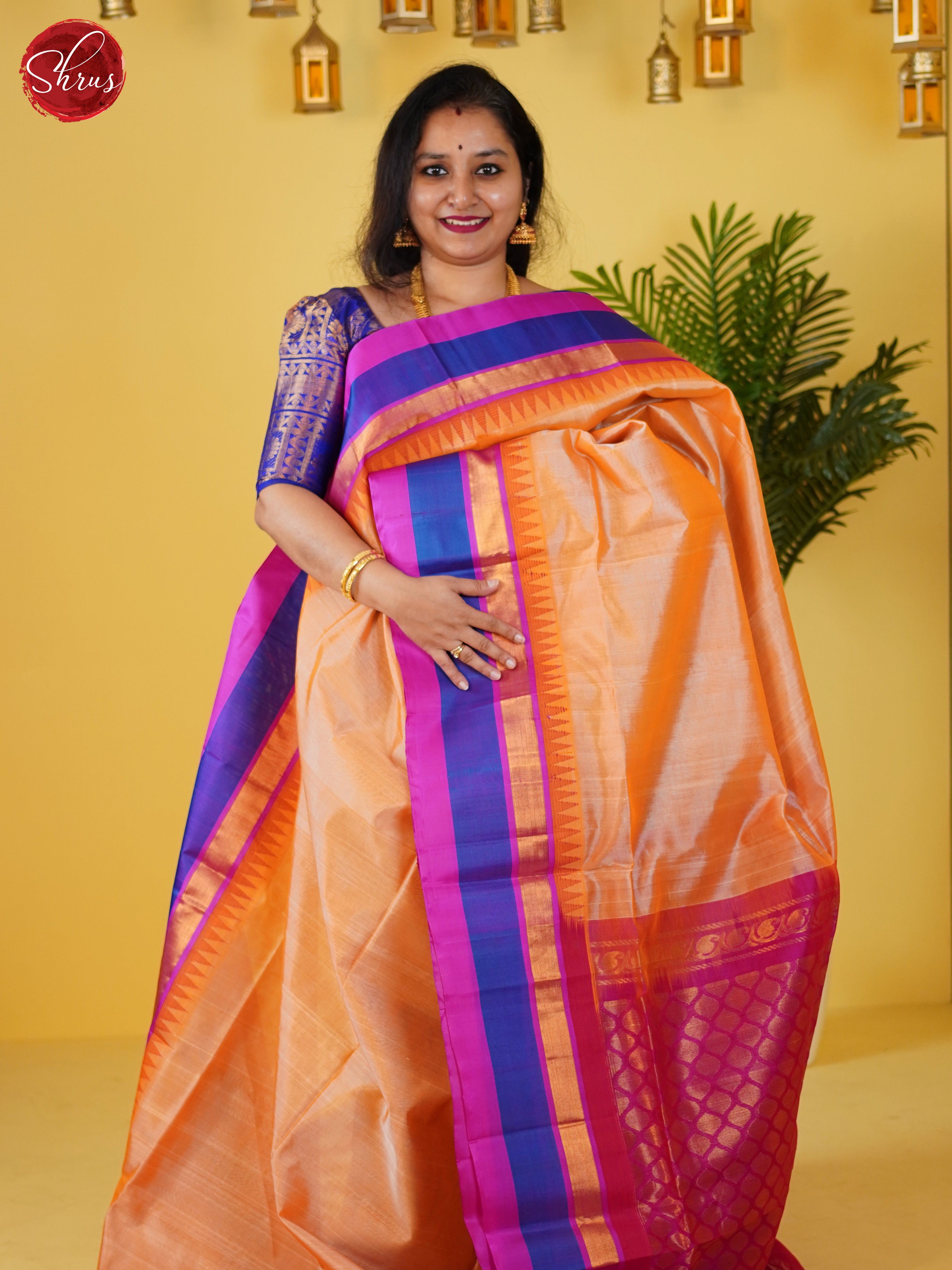 Peach & Pink - Silk Cotton Saree - Shop on ShrusEternity.com