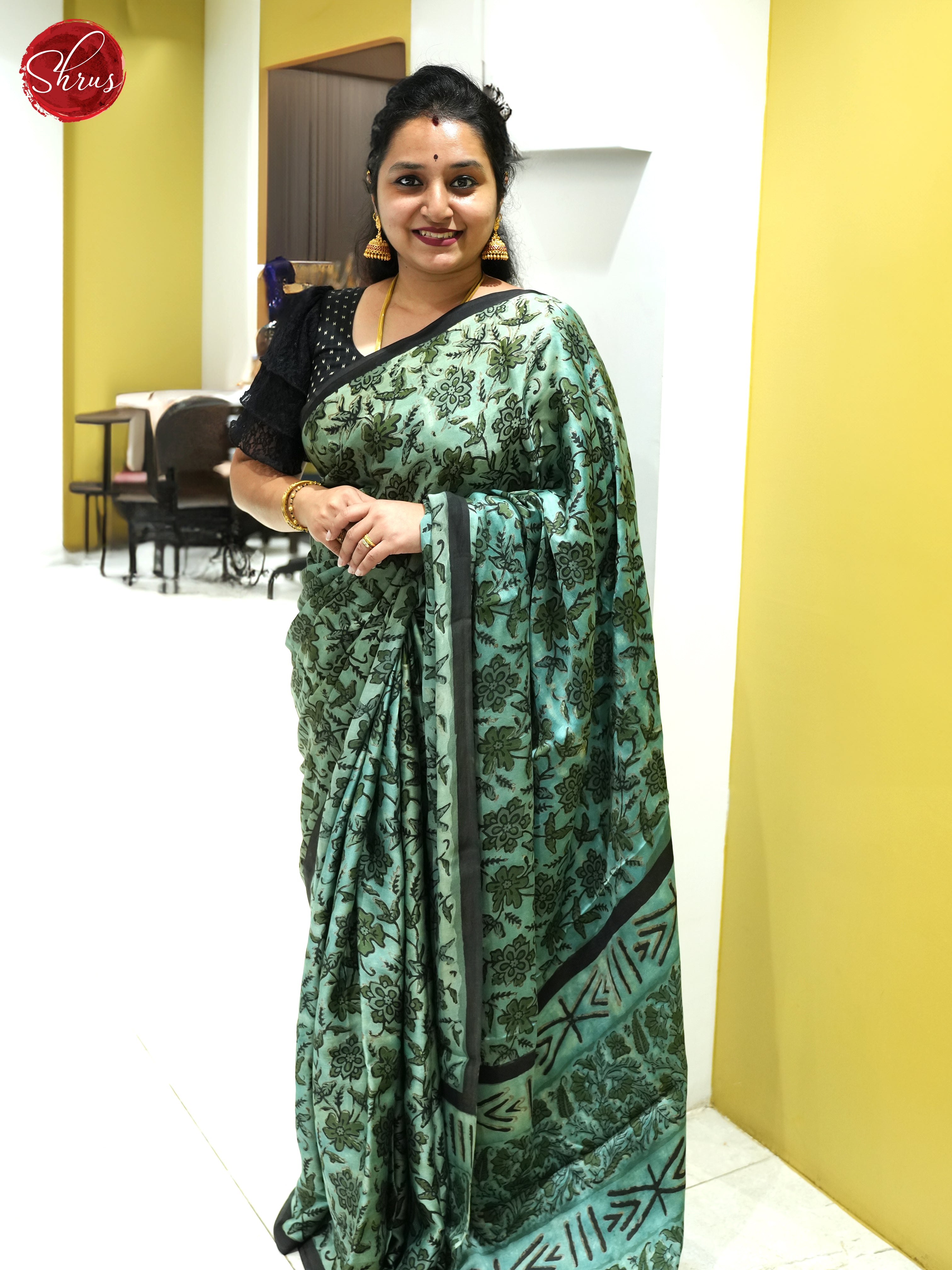 Green & Black  - Modal Silk Saree - Shop on ShrusEternity.com