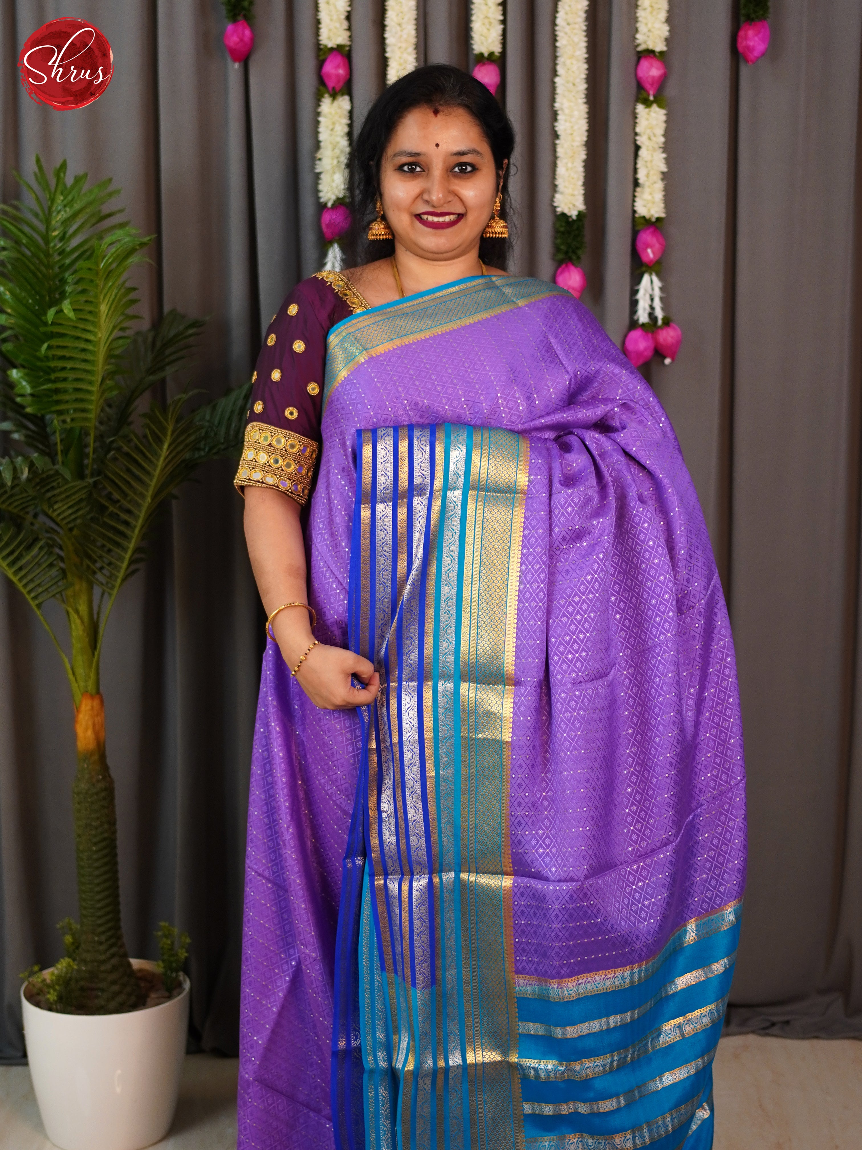 Lavender & Blue- Mysore Silk Saree - Shop on ShrusEternity.com