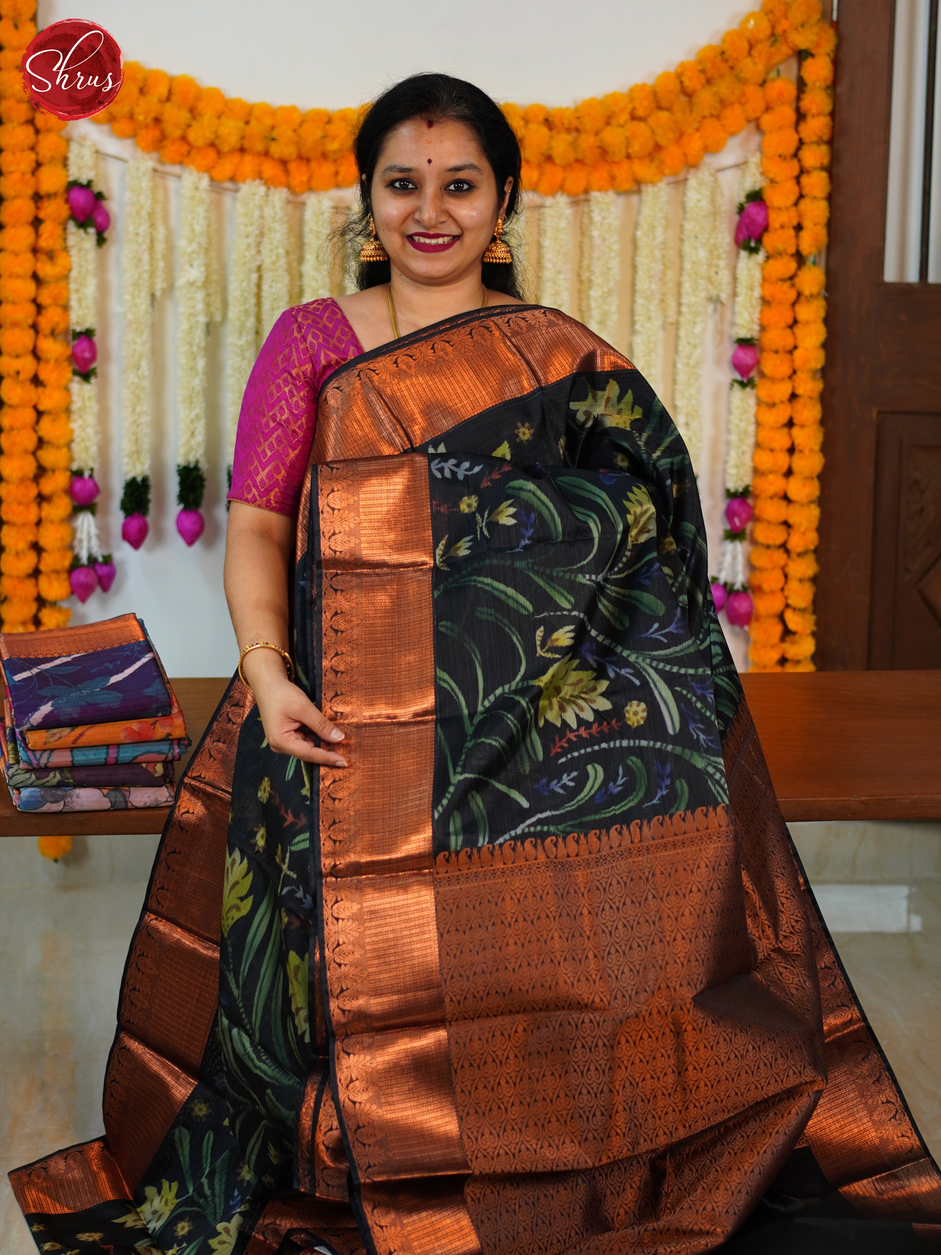 Black(Single Tone) - Kanchipuram-halfpure Saree - Shop on ShrusEternity.com